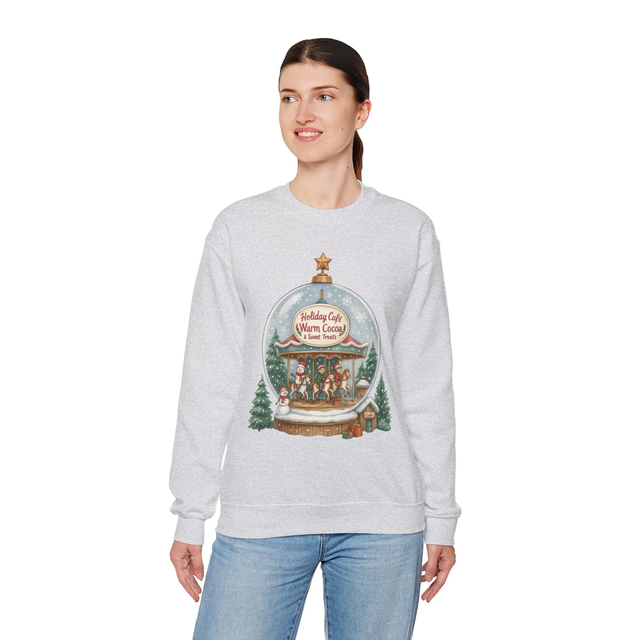 Holiday Café Christmas Sweatshirt, Warm Cocoa Snow Globe Pullover - Image 6