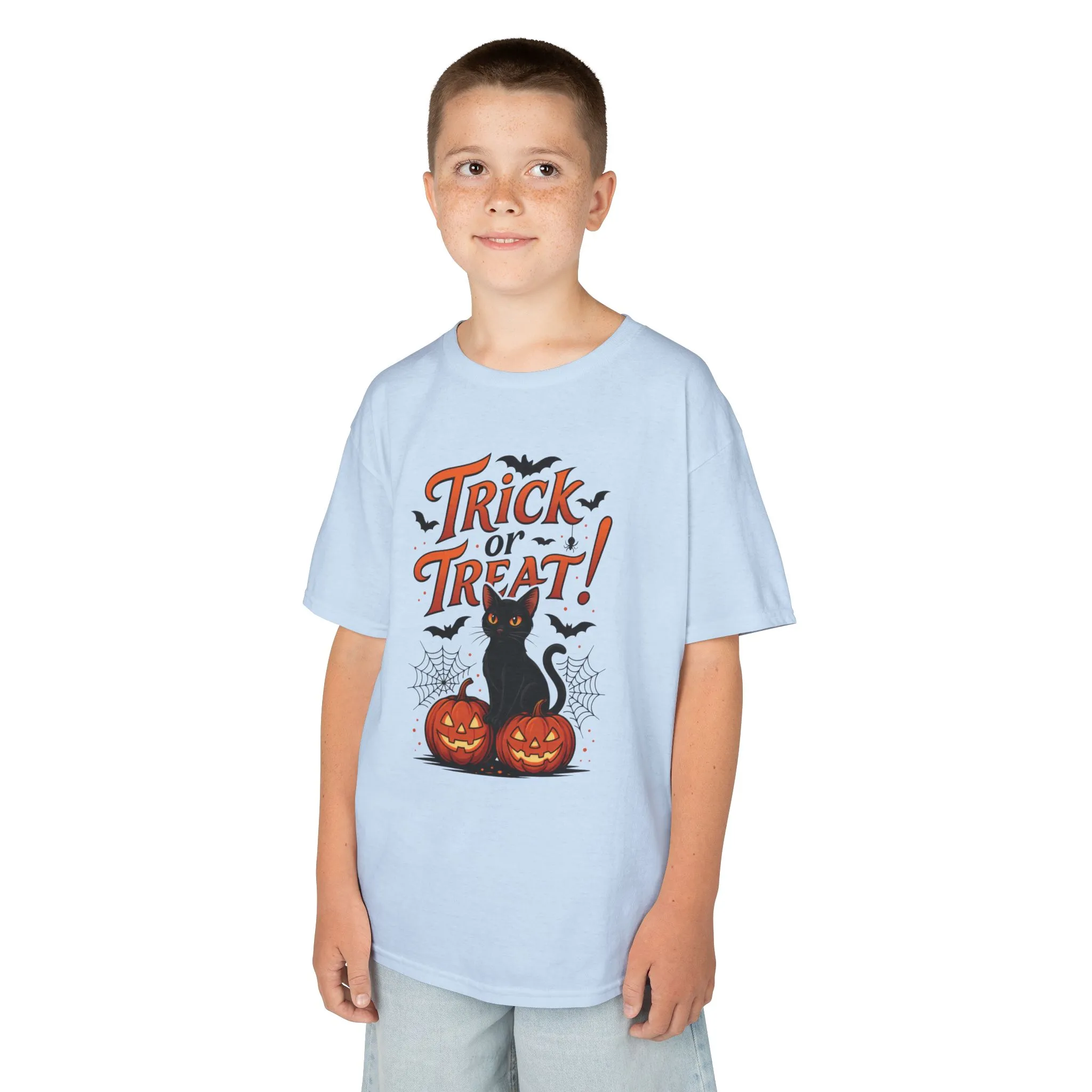 Cute Trick or Treat Black Cat T-Shirt for Girls Boys, Fun Spooky Halloween Tee, Pumpkin Cat Shirt for Kids, Fall Party Outfit - Image 3
