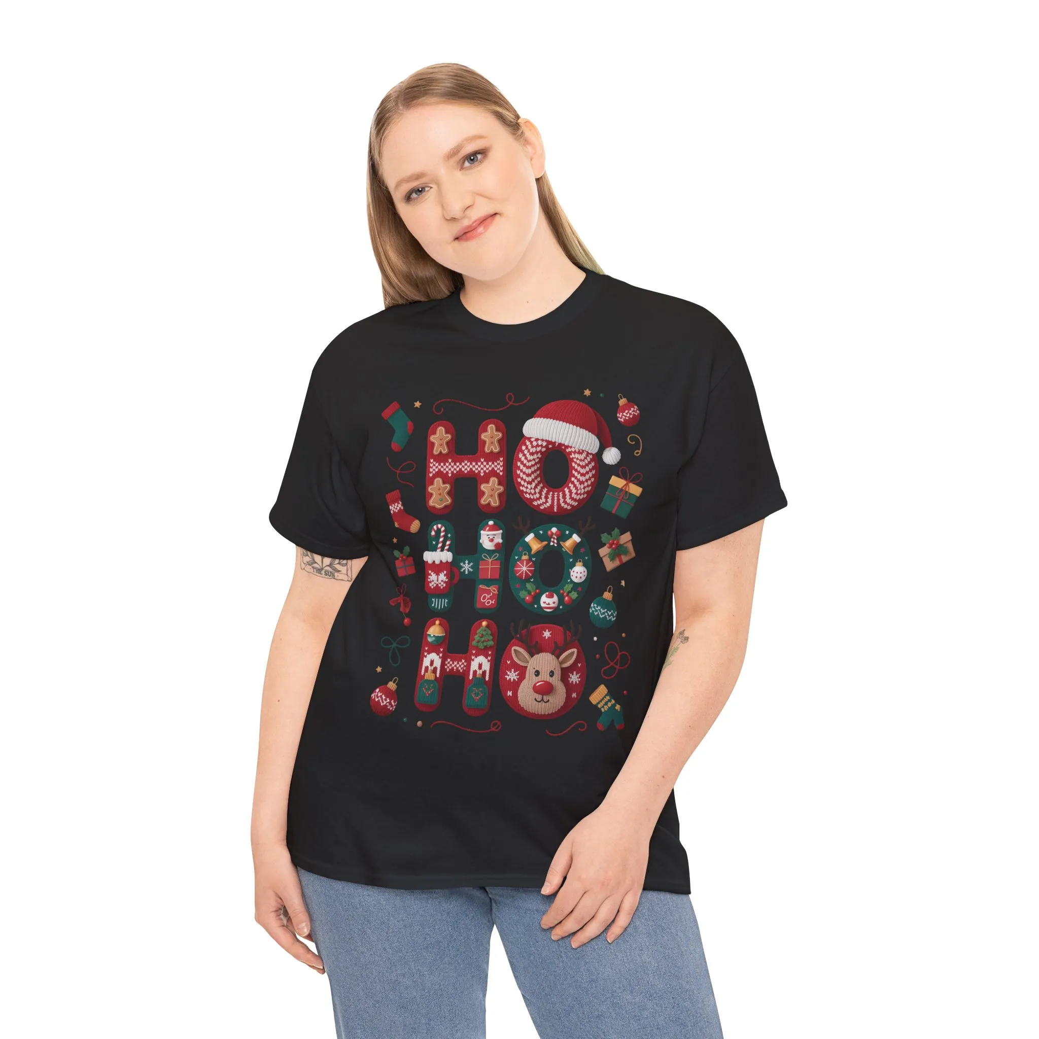Ho Ho Ho Women's Christmas T-Shirt - Sweatshirt, Cute Festive Holiday Top, Gingerbread, Reindeer - Santa Hat Design, Cozy Christmas Fashion - Image 9