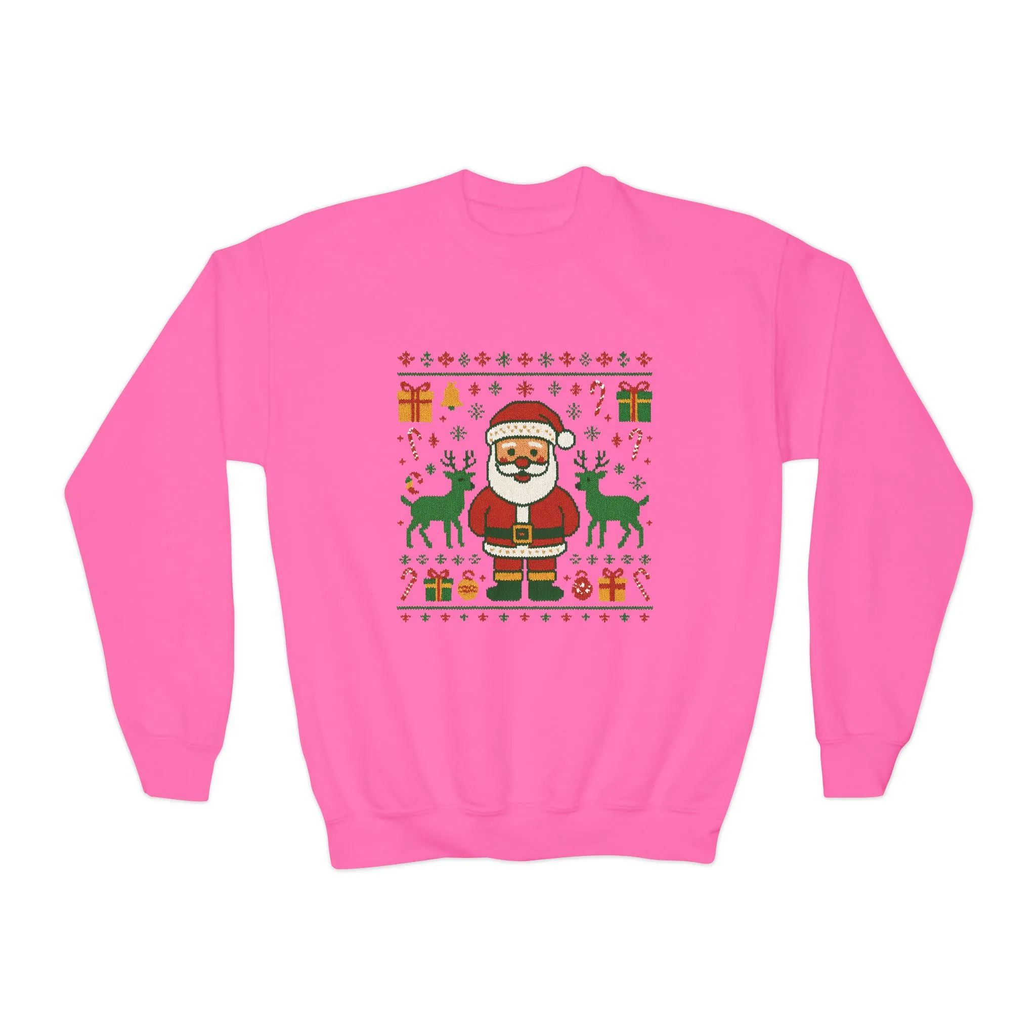 Kids Santa Christmas Shirt, Cute Knit Pattern Holiday Sweatshirt, Youth Crewneck Sweatshirt - Image 22