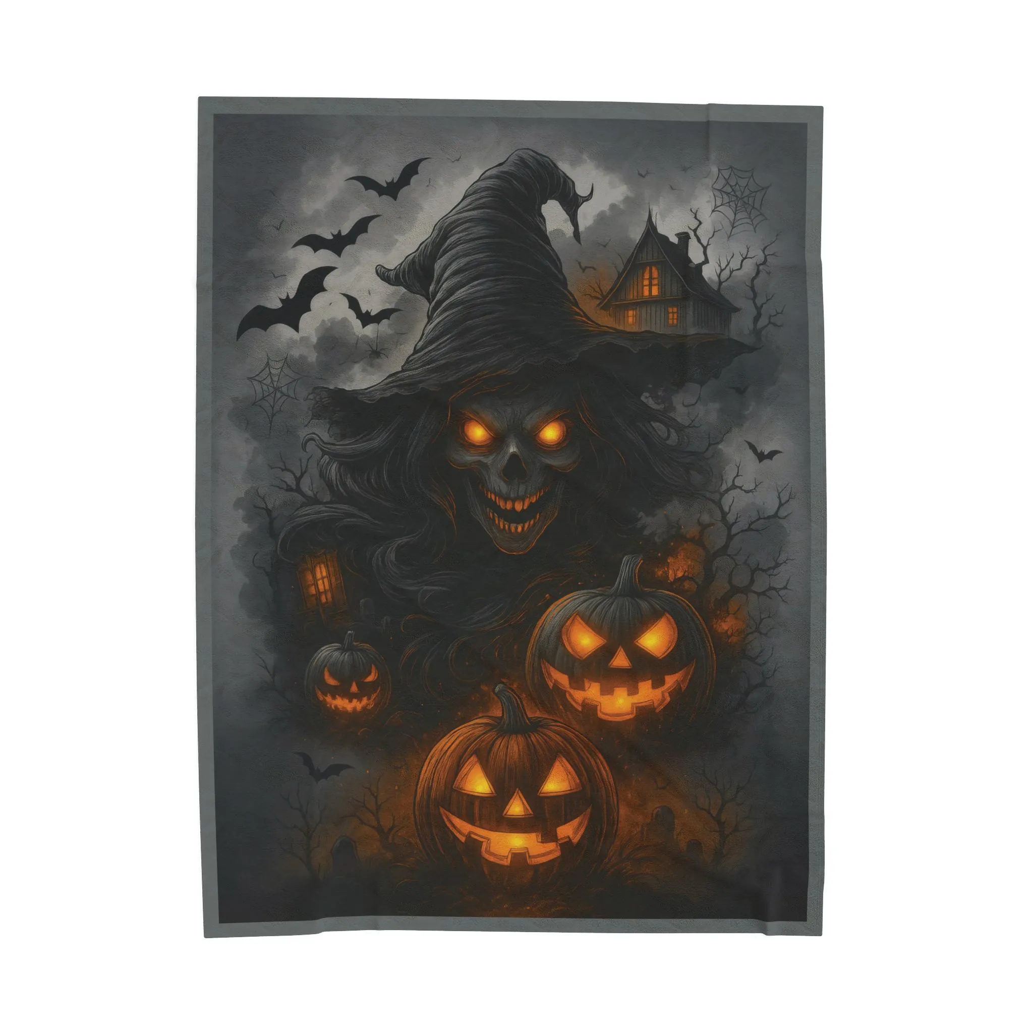 Witch and Pumpkins Halloween Velveteen Plush Blanket, Spooky Cozy Throw, Gothic Haunted House Decor, Horror Witch Gift - Image 6