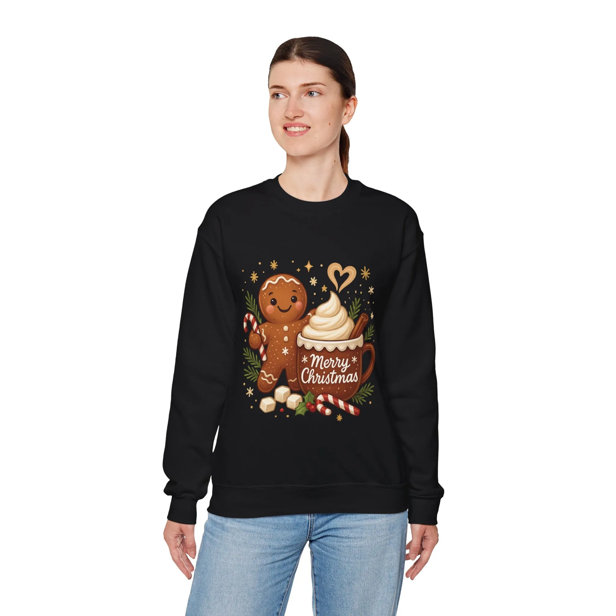 Women's Gingerbread - Hot Cocoa Christmas Sweatshirt, Cozy Holiday Pullover, Women's Heavy Blend™ Crewneck Sweatshirt - Image 9