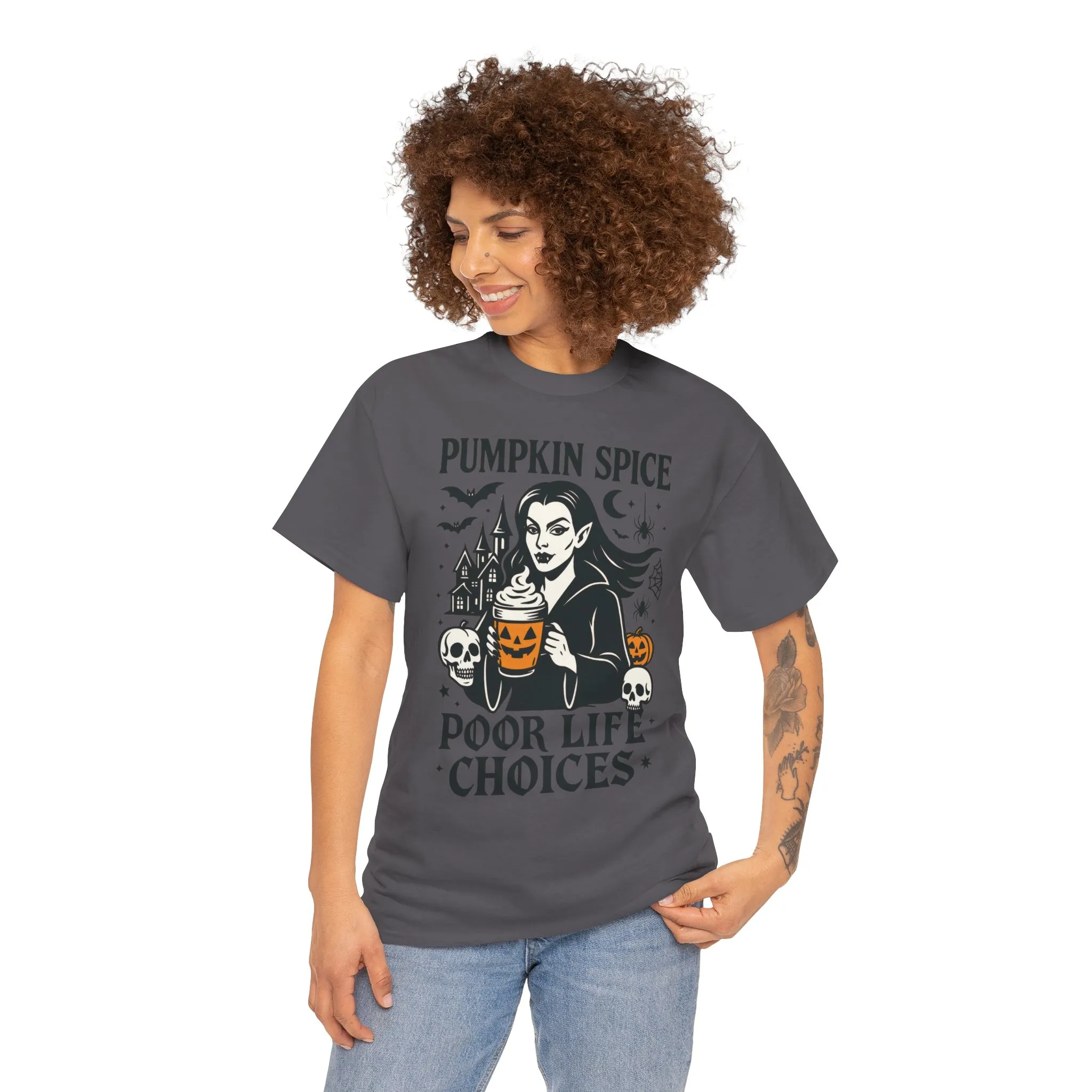 Pumpkin Spice Poor Life Choices Women's T-Shirt, Funny Vampire Coffee Halloween Graphic Tee - Image 11