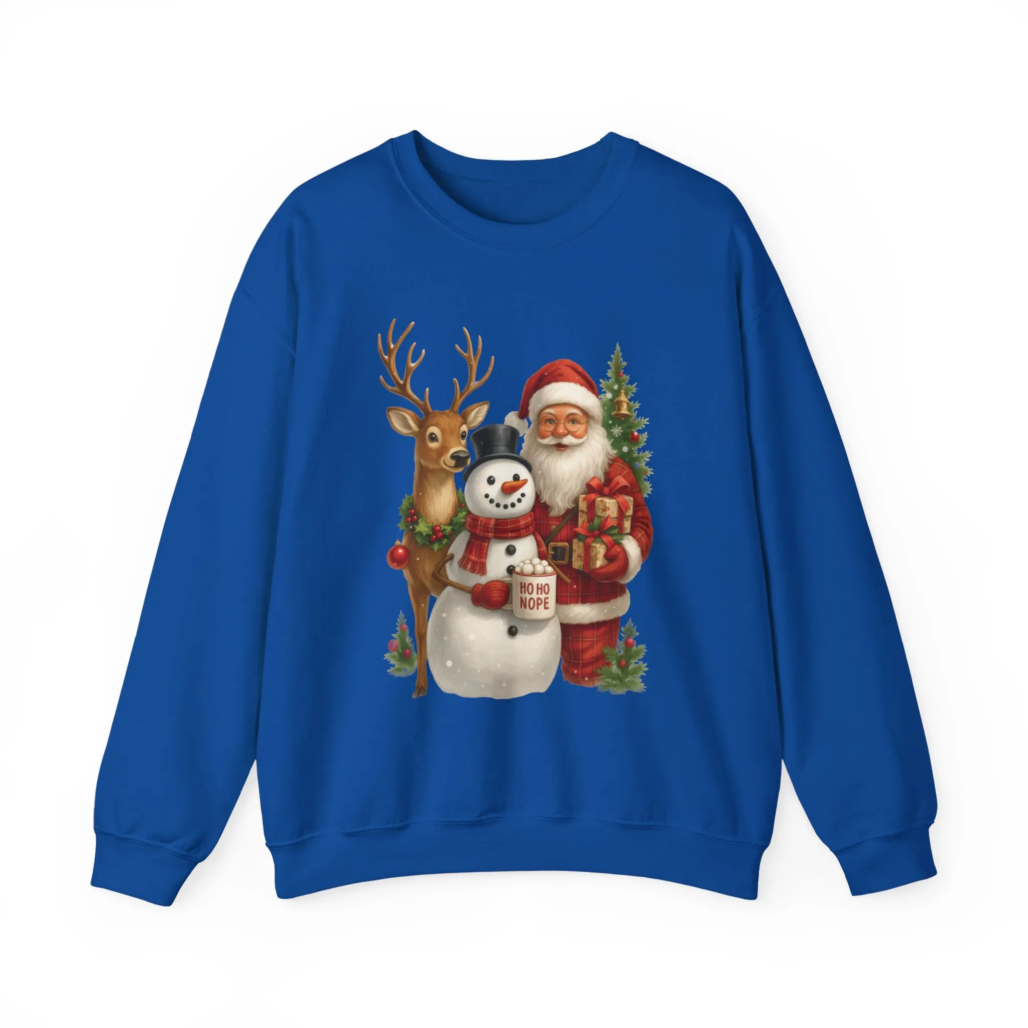 Santa, Snowman - Reindeer Christmas Sweatshirt, Funny Ho Ho Nope Holiday Sweater, Cute Vintage Christmas Jumper for Women - Image 2