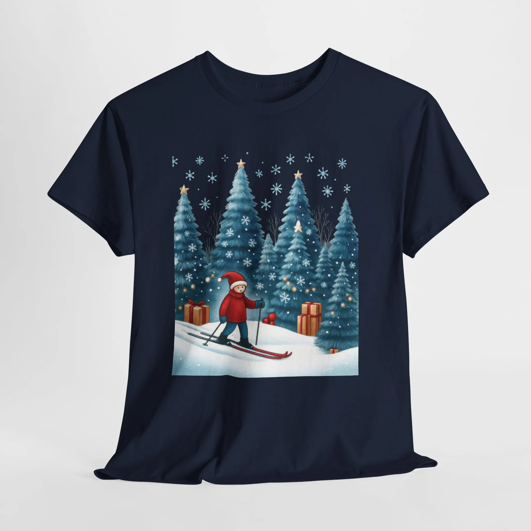 Womens Cute Winter Holiday Graphic Tee, Christmas Skiing T-Shirt, Women's Heavy Cotton Tee - Image 13
