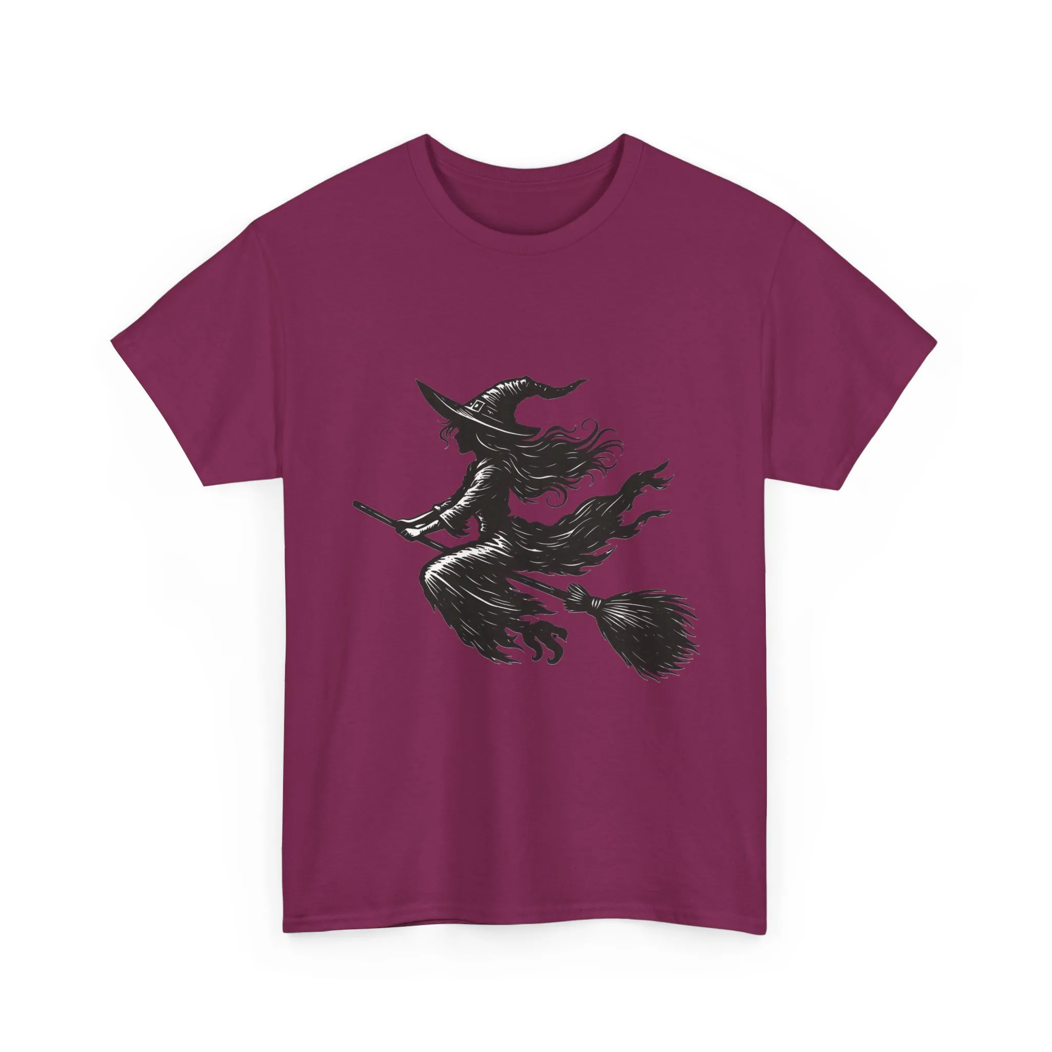 Flying Witch Silhouette Halloween T-Shirt for Women, Vintage Witch on Broom Tee, Spooky Gothic Fall Shirt, Minimal Black Witch Top - Image 28