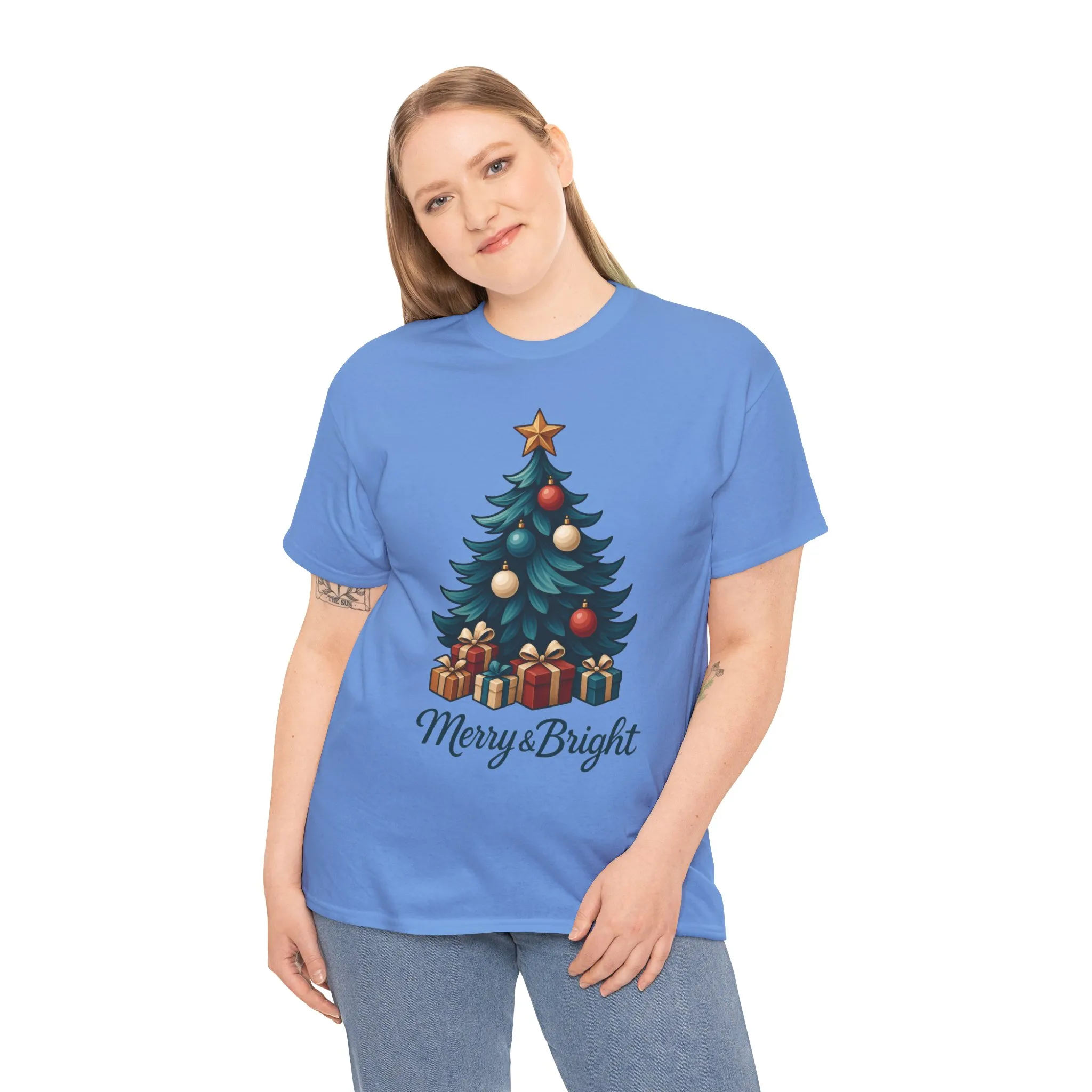 Merry & Bright Christmas T-Shirt, Holiday Tree Gift Tee for Women - Image 13