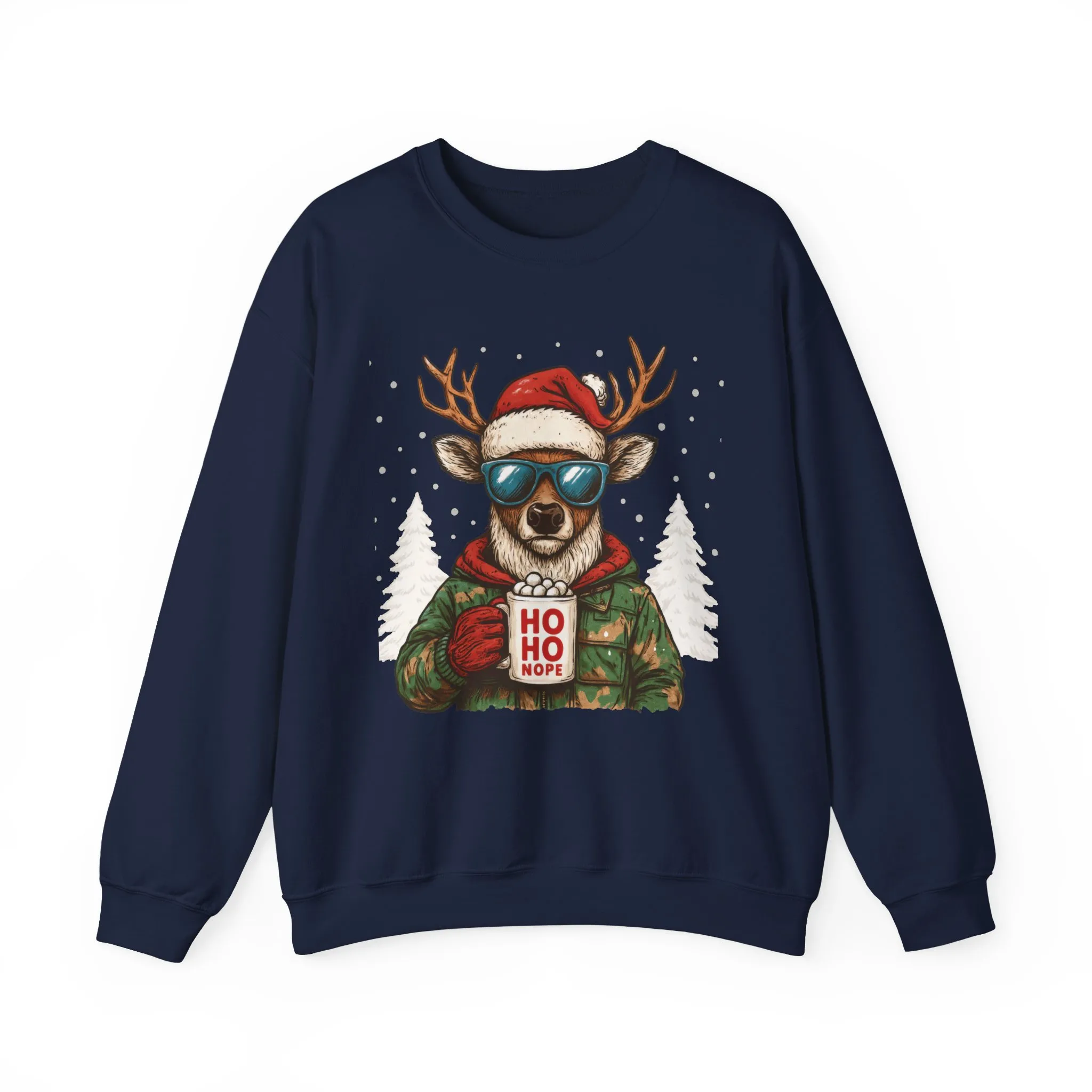 Men's HO HO NOPE Funny Christmas T-Shirt, Cool Reindeer Holiday Tee - Image 25
