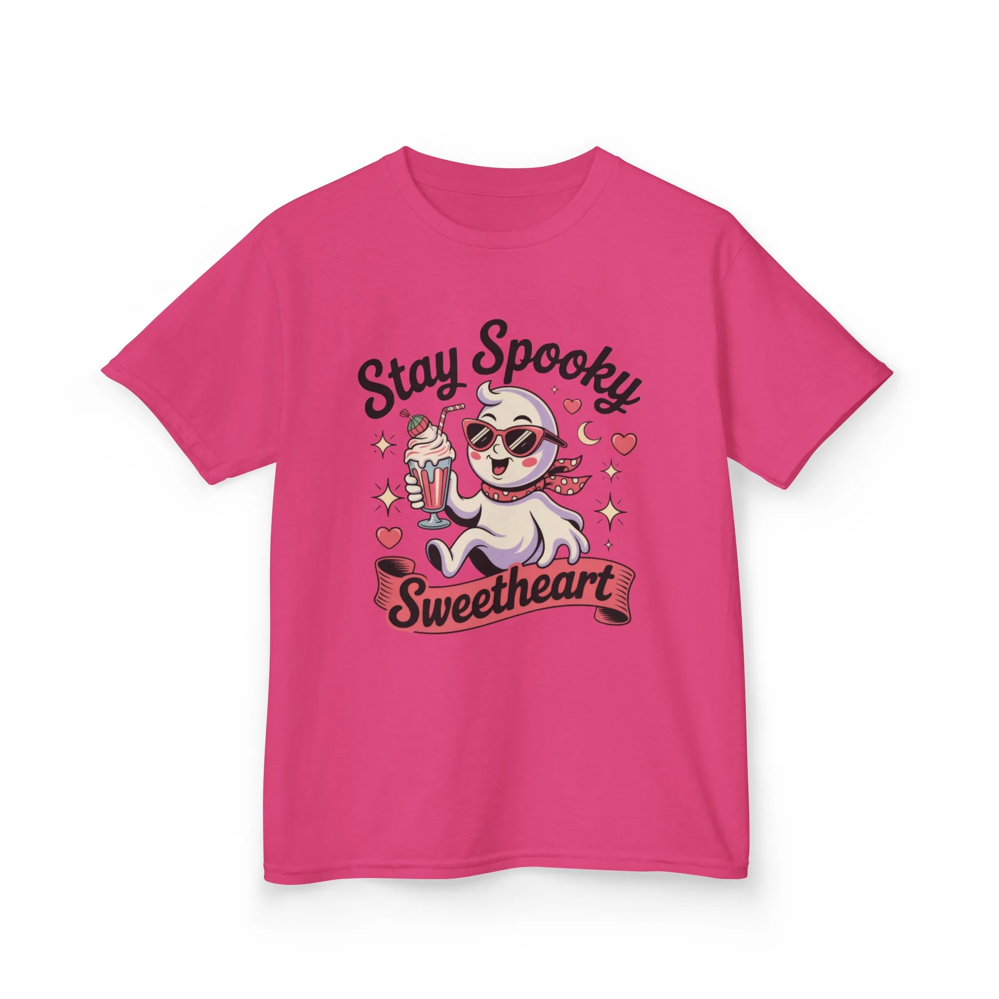 Girls Halloween Ghost T-Shirt, Stay Spooky Sweetheart Tee for Kids, Cute Retro Style Tween Girl Outfit Gift, Kids Heavy Cotton⢠Tee - Image 15