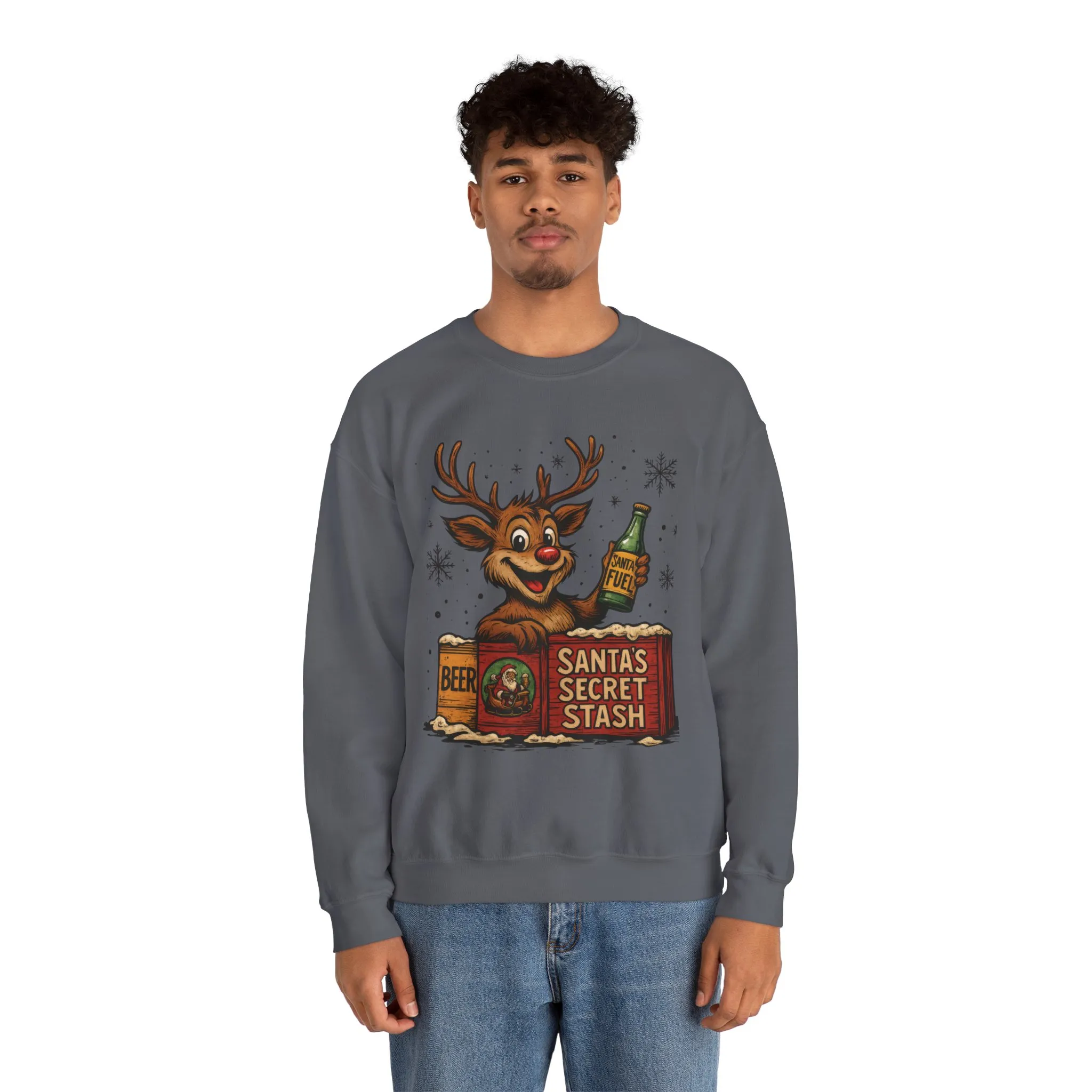 Mens Funny Christmas Sweatshirt, Santa's Secret Stash Reindeer Pullover, Men's Heavy Blend™ Crewneck Sweatshirt - Image 20