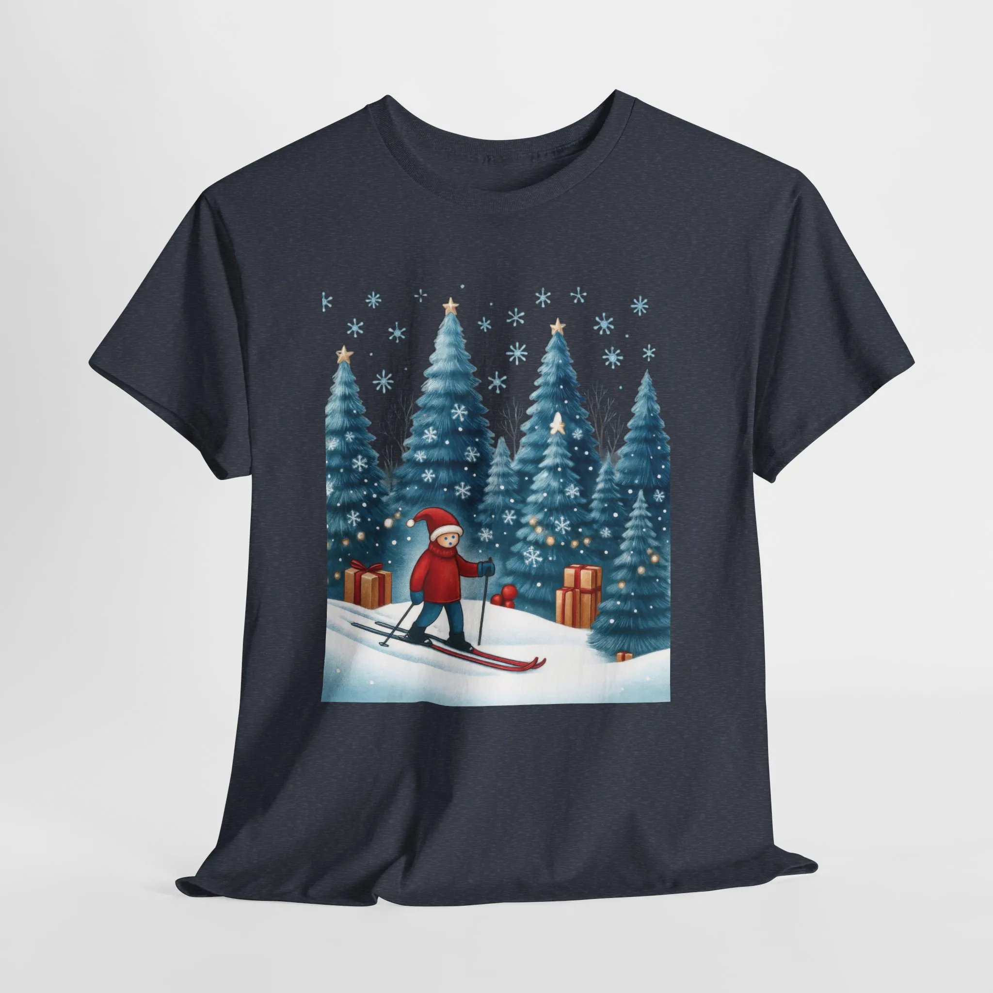 Womens Cute Winter Holiday Graphic Tee, Christmas Skiing T-Shirt, Women's Heavy Cotton Tee - Image 16