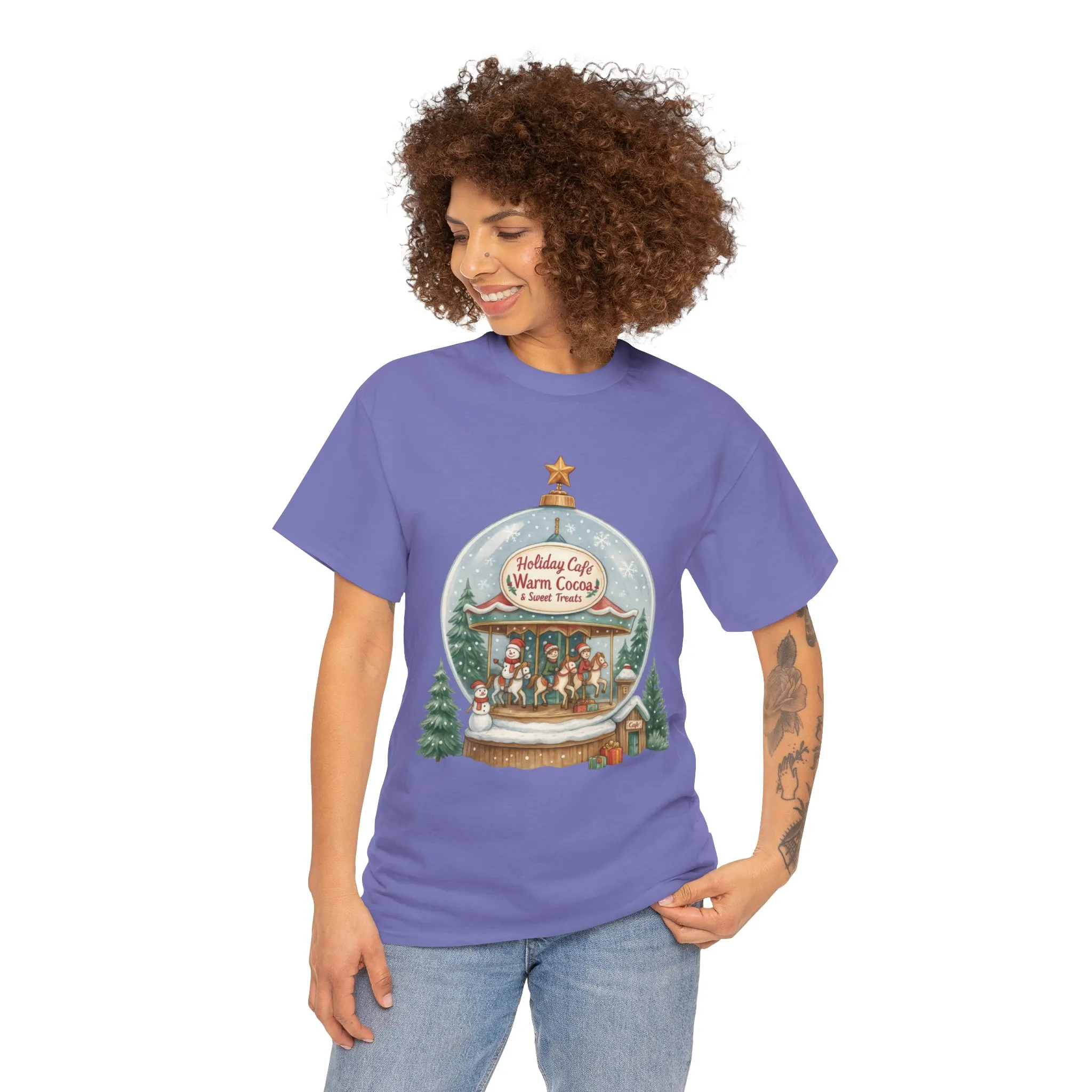 Holiday Café Christmas T-Shirt for Women, Warm Cocoa Carousel Tee - Image 20