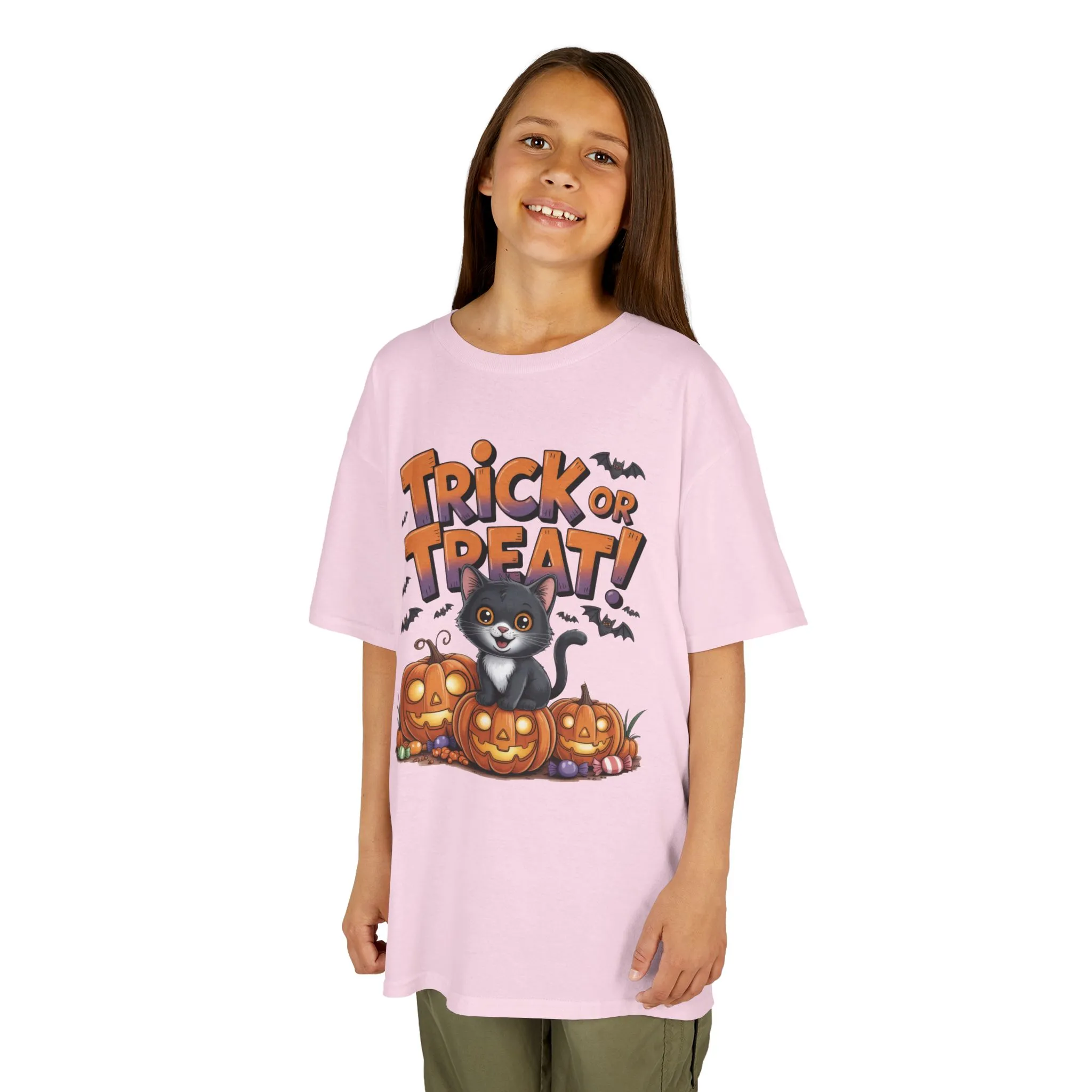 Girls Cute Black Cat Trick or Treat Halloween T-Shirt, Funny Pumpkin Cat Tee, Spooky Fall Shirt for Kids, Matching Family Halloween Shirts - Image 20