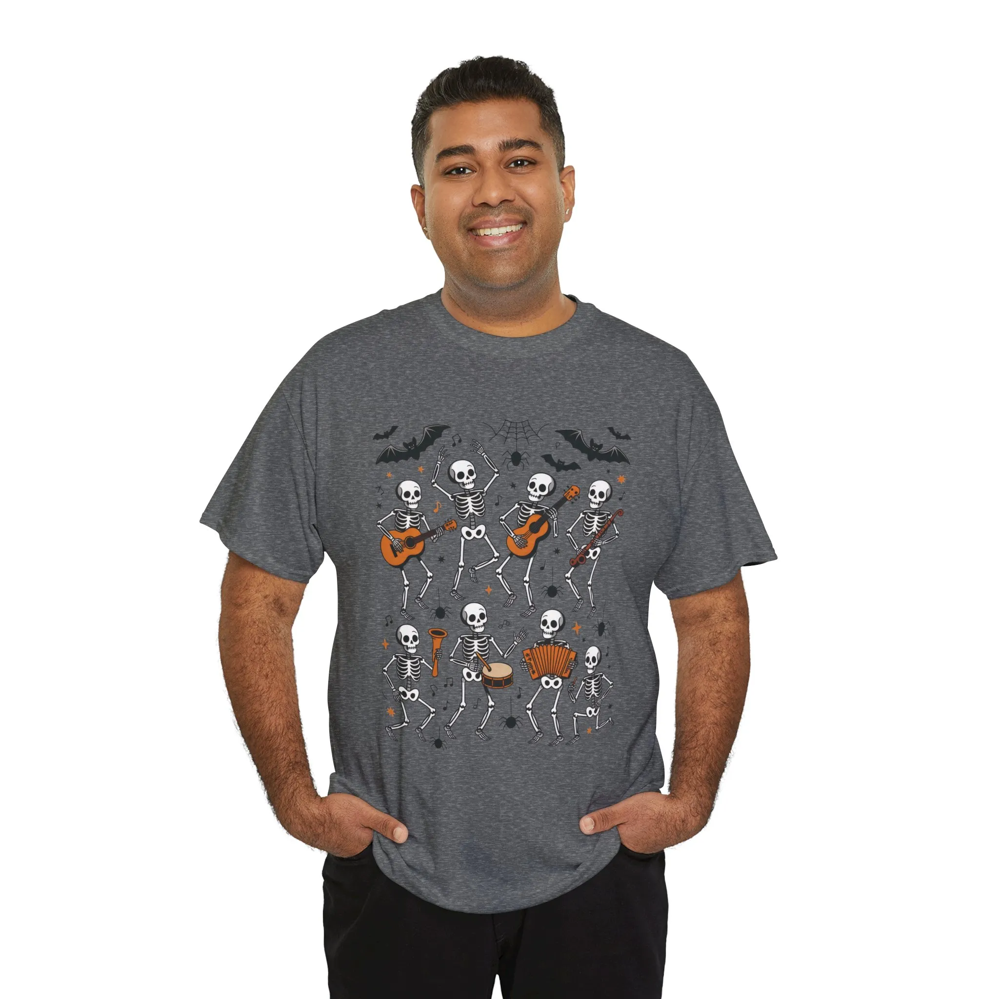 Dancing Skeleton Band Halloween T-Shirt for Men, Funny Spooky Music Tee, Rock and Roll Skeleton Shirt, Cool Halloween Party Outfit - Image 20