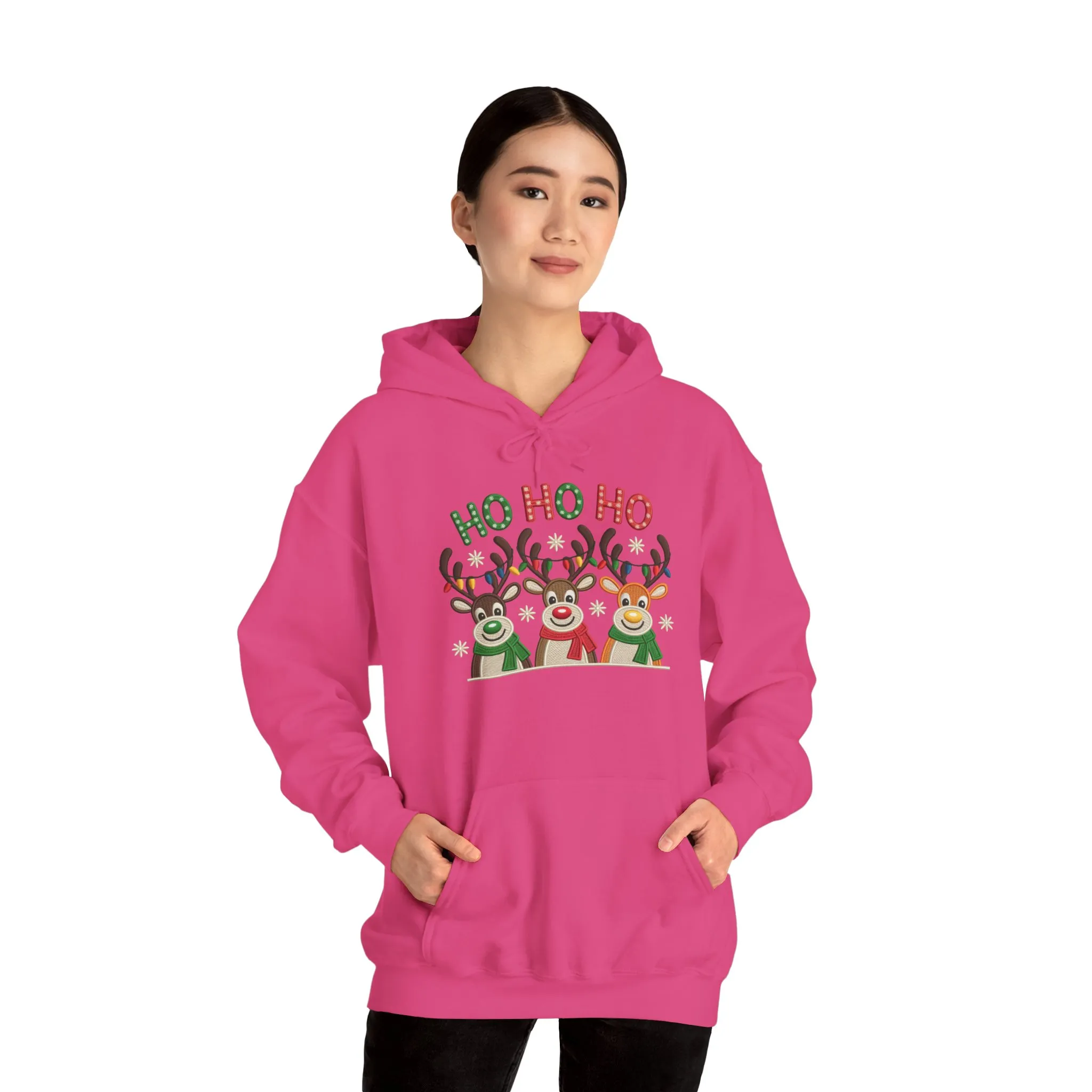Ho Ho Ho Reindeer Hoodie, Cute Christmas Holiday Pullover for Women - Image 31