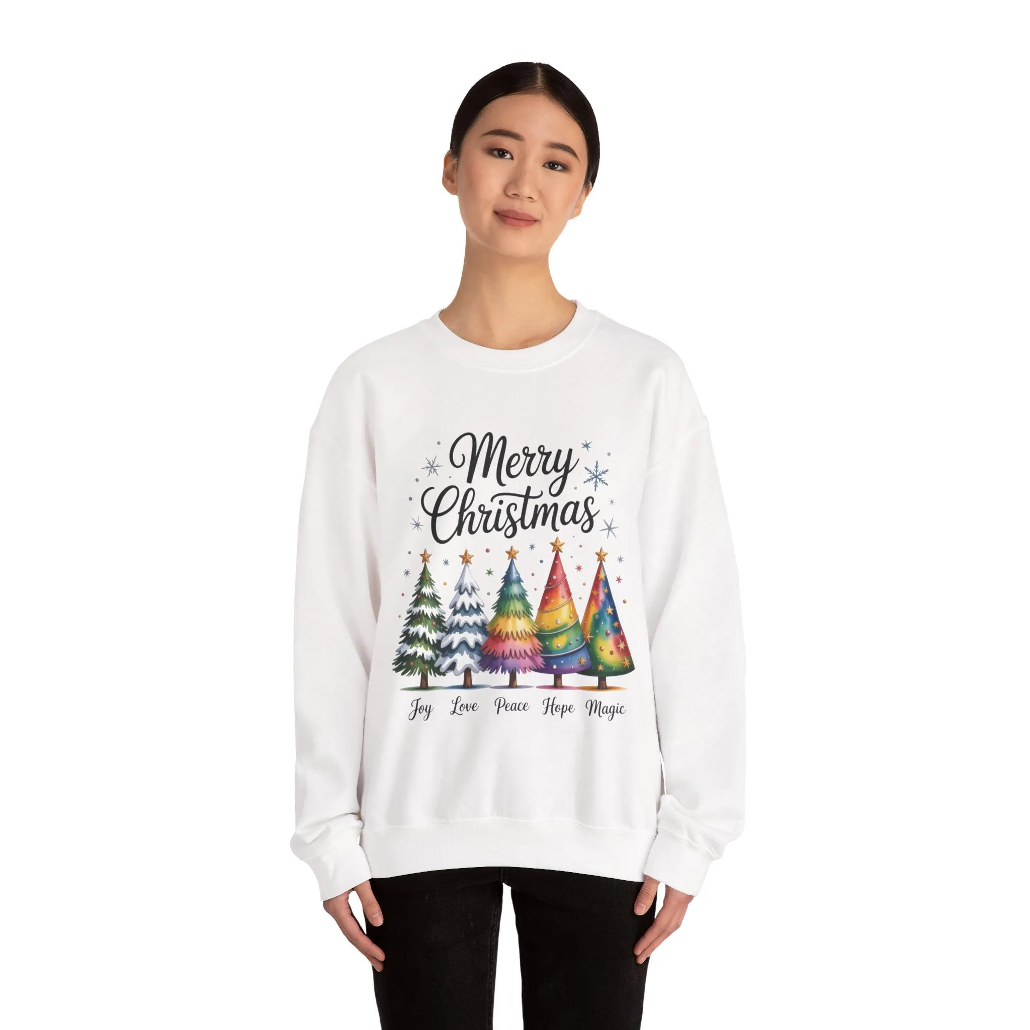 Merry Christmas Women's Sweatshirt, Joy Love Peace Hope Magic Pullover, Women's Heavy Blend™ Crewneck Sweatshirt - Image 5