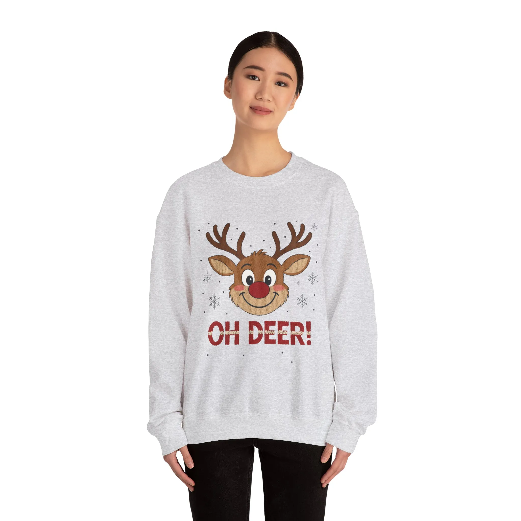 Womens Oh Deer Christmas Sweatshirt, Cute Reindeer Holiday Pullover, Women's Crewneck Sweatshirt - Image 8