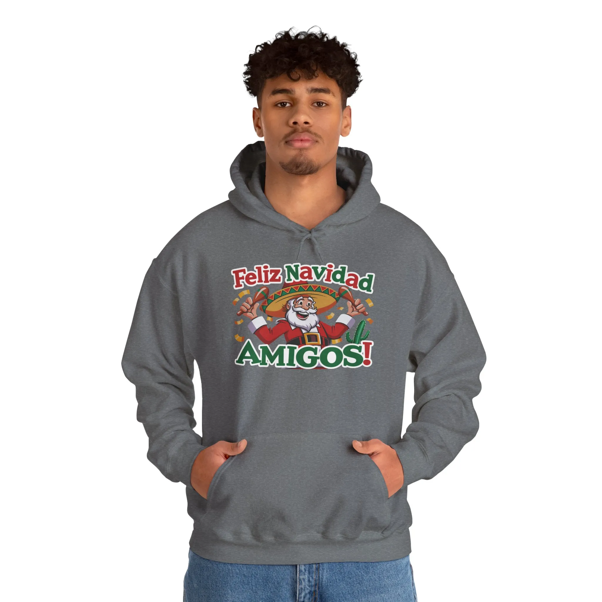 Feliz Navidad Amigos Hoodie, Funny Mexican Santa Christmas Hoodie, Latin Fiesta Holiday Sweatshirt for Men - Image 15