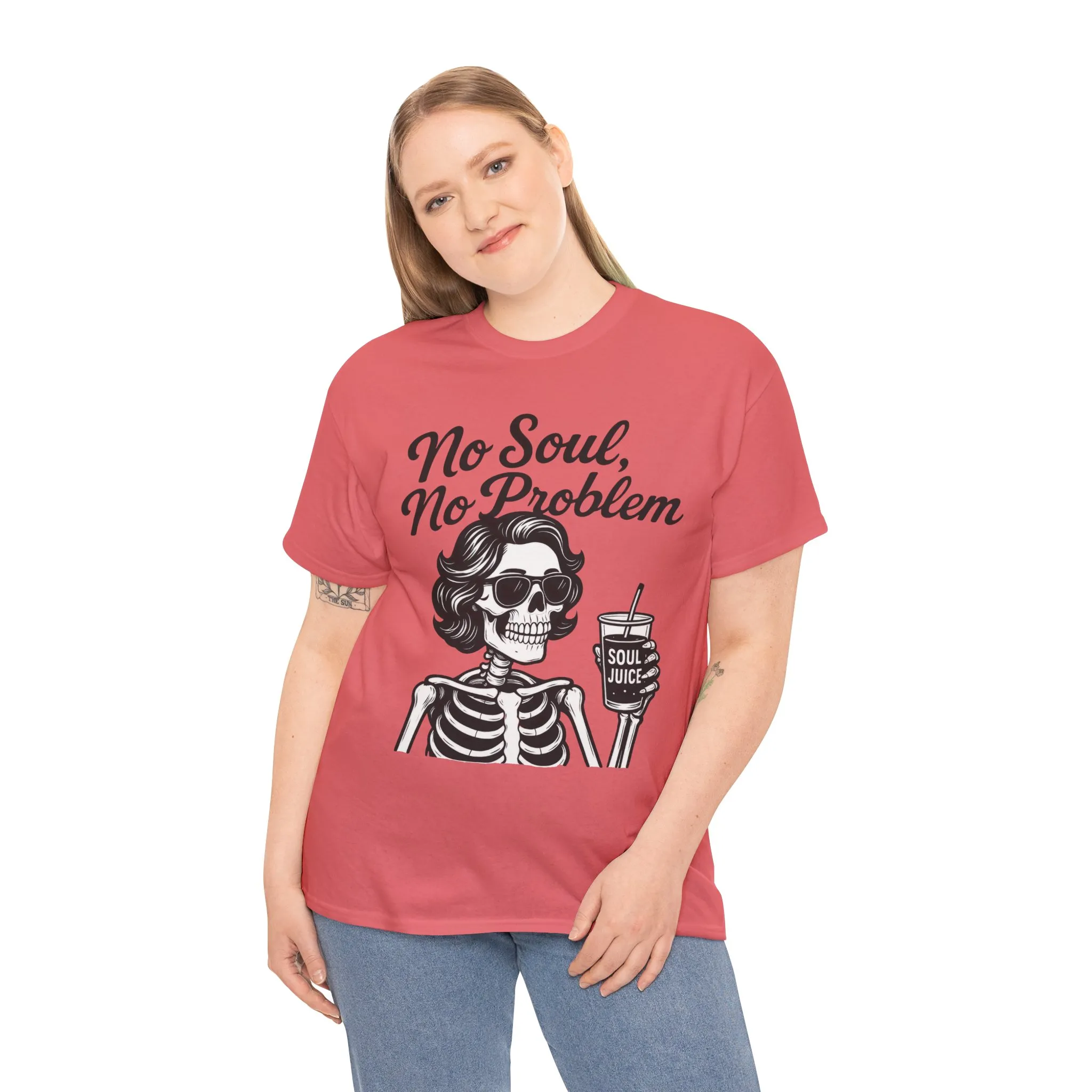 No Soul No Problem Skeleton T-Shirt for Women, Funny Gothic Skull Tee, Dark Humor Halloween Shirt, Spooky Retro Skeleton Top - Image 3