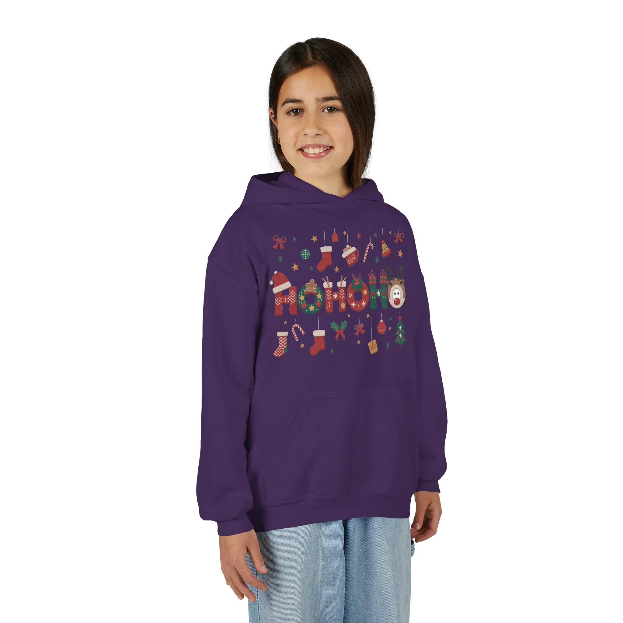 Ho Ho Ho Kids Christmas Hoodie, Cute Girls Holiday Sweatshirt, Gingerbread - Reindeer Festive Design, Cozy Winter Christmas Outfit - Image 21