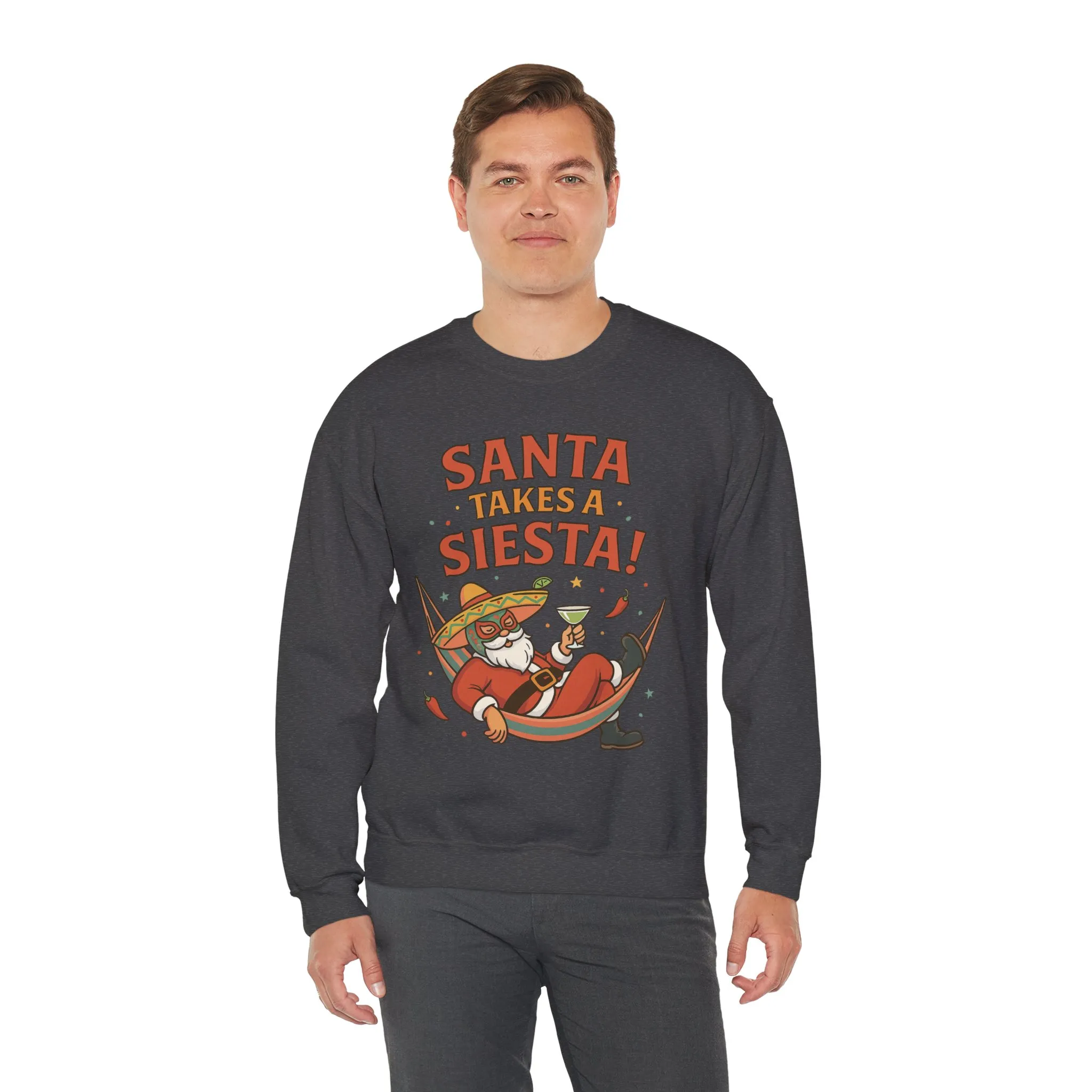 Santa Takes a Siesta Funny Christmas Sweatshirt for Men, Mexican Holiday Jumper - Image 14