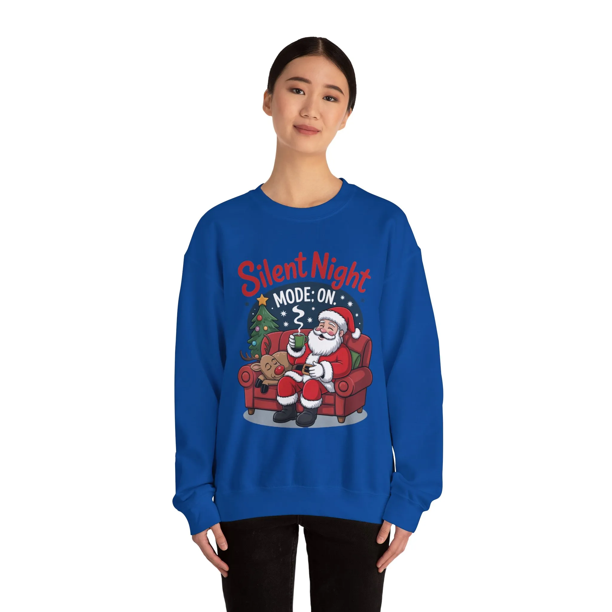 Silent Night Mode On Christmas Sweatshirt, Funny Relaxed Santa - Reindeer Sweater, Cozy Holiday Jumper for Women - Image 23