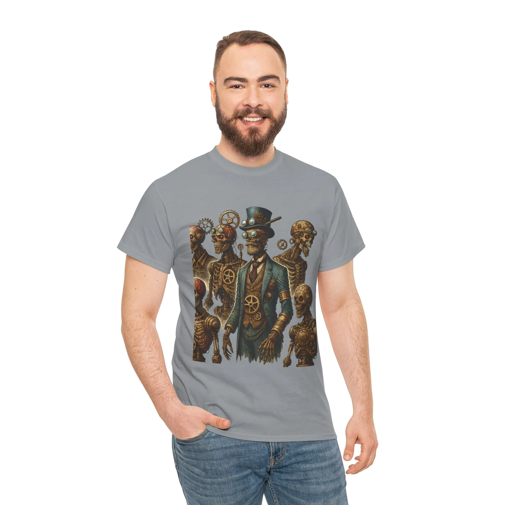 Steampunk Skeleton Gentleman T-Shirt, Vintage Mechanical Robot Skull Design, Gothic Industrial Cyberpunk Tee for Men - Image 17