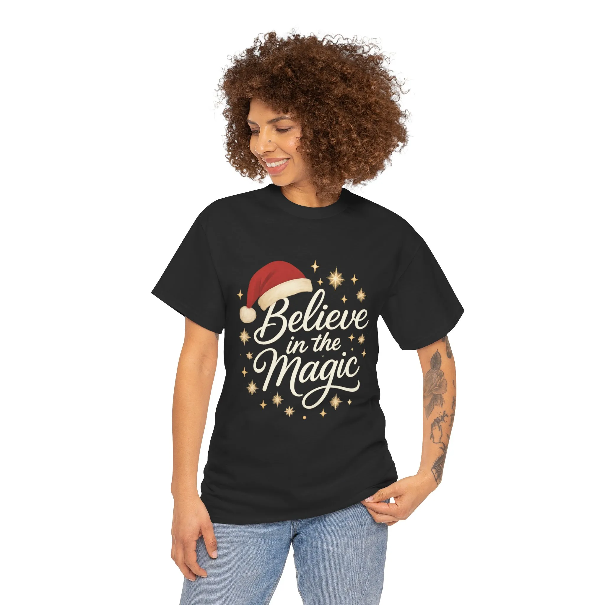 Believe in the Magic Christmas Women's Shirt, Santa Hat Holiday Tee - Image 5