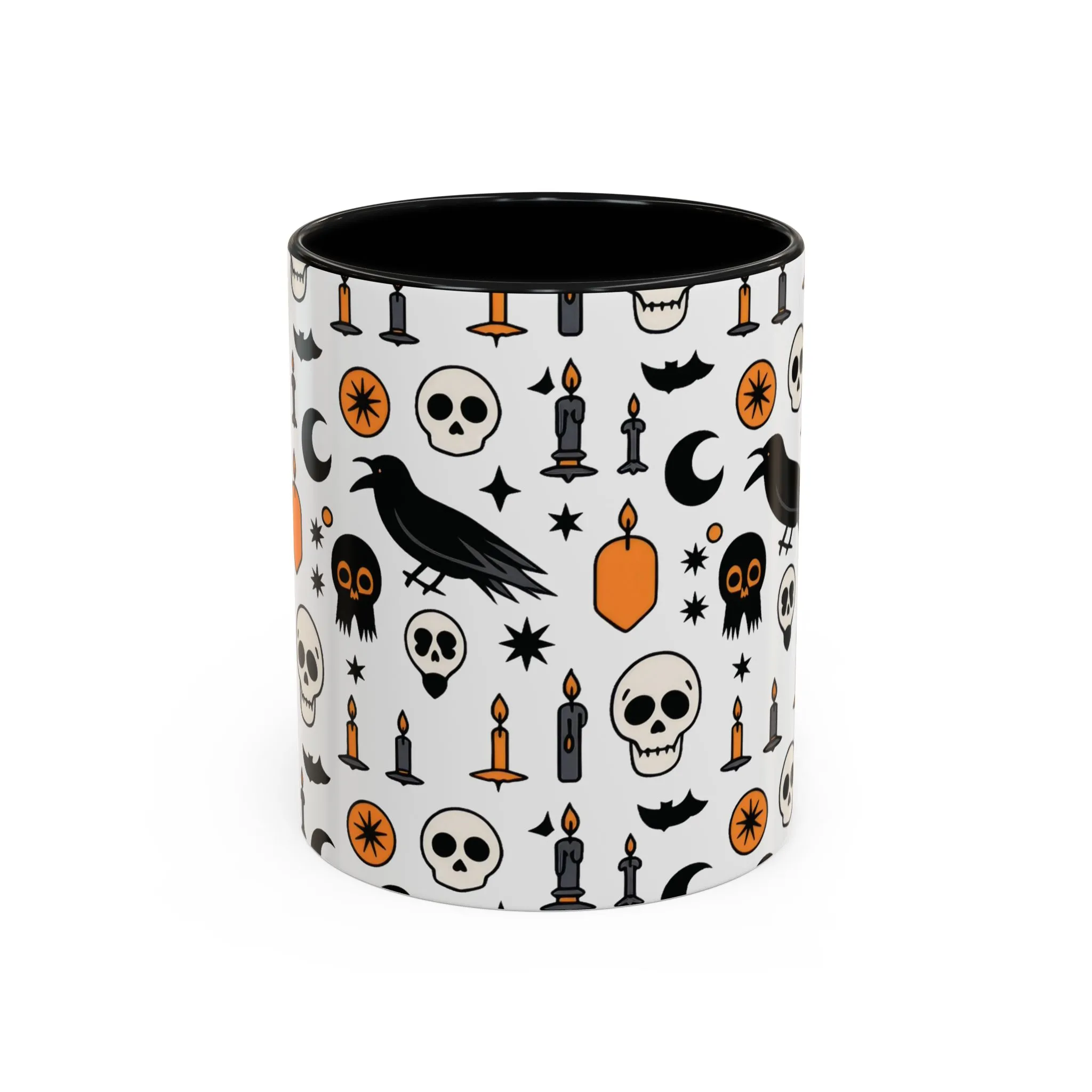 Gothic Halloween Mug, Skull, Candle - Raven Pattern Coffee Cup, Dark Aesthetic Spooky Gift for Her or Him, Accent Coffee Mug (11, 15oz) - Image 2