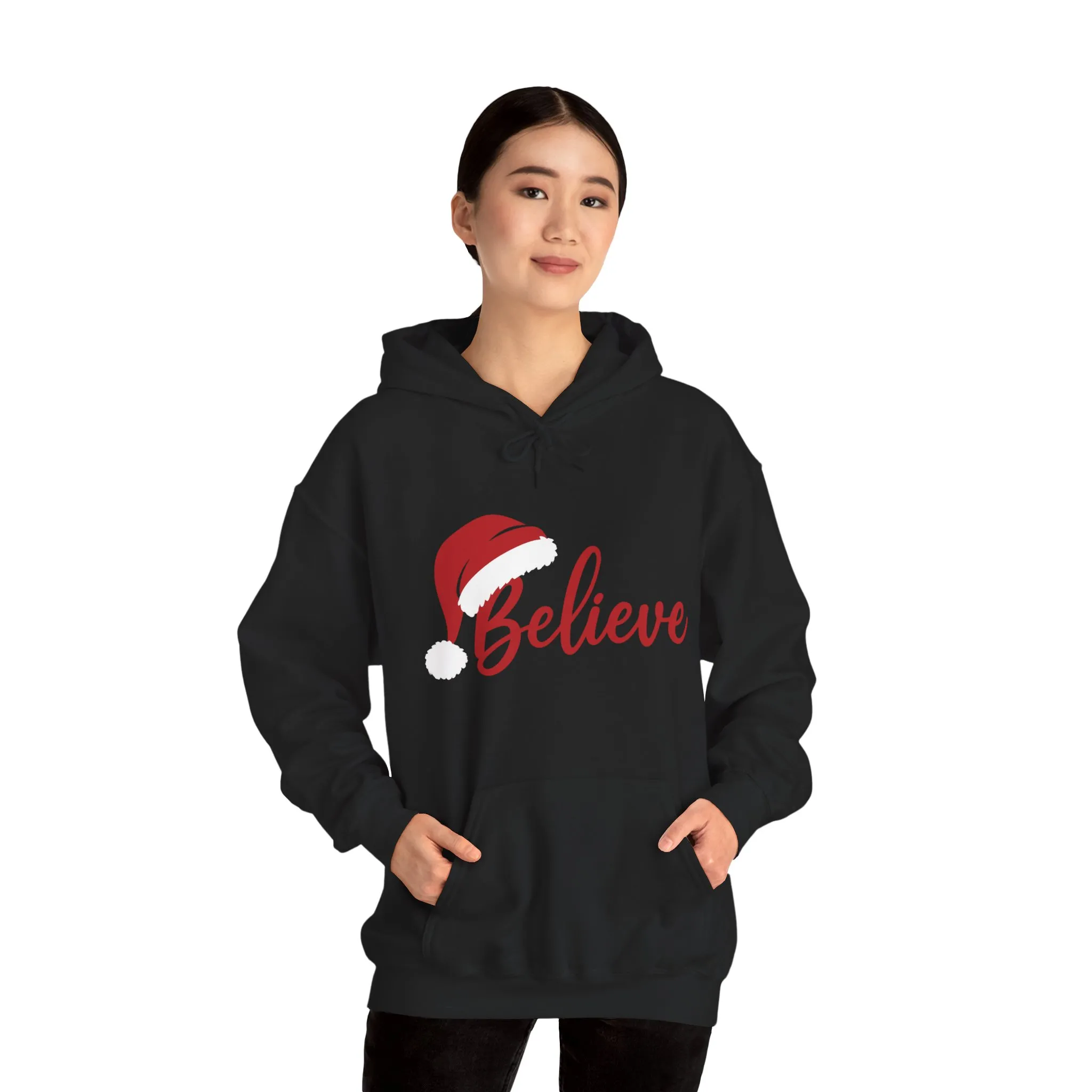 Believe Christmas Women's Hoodie, Minimal Santa Hat Holiday Sweatshirt for Women - Image 7