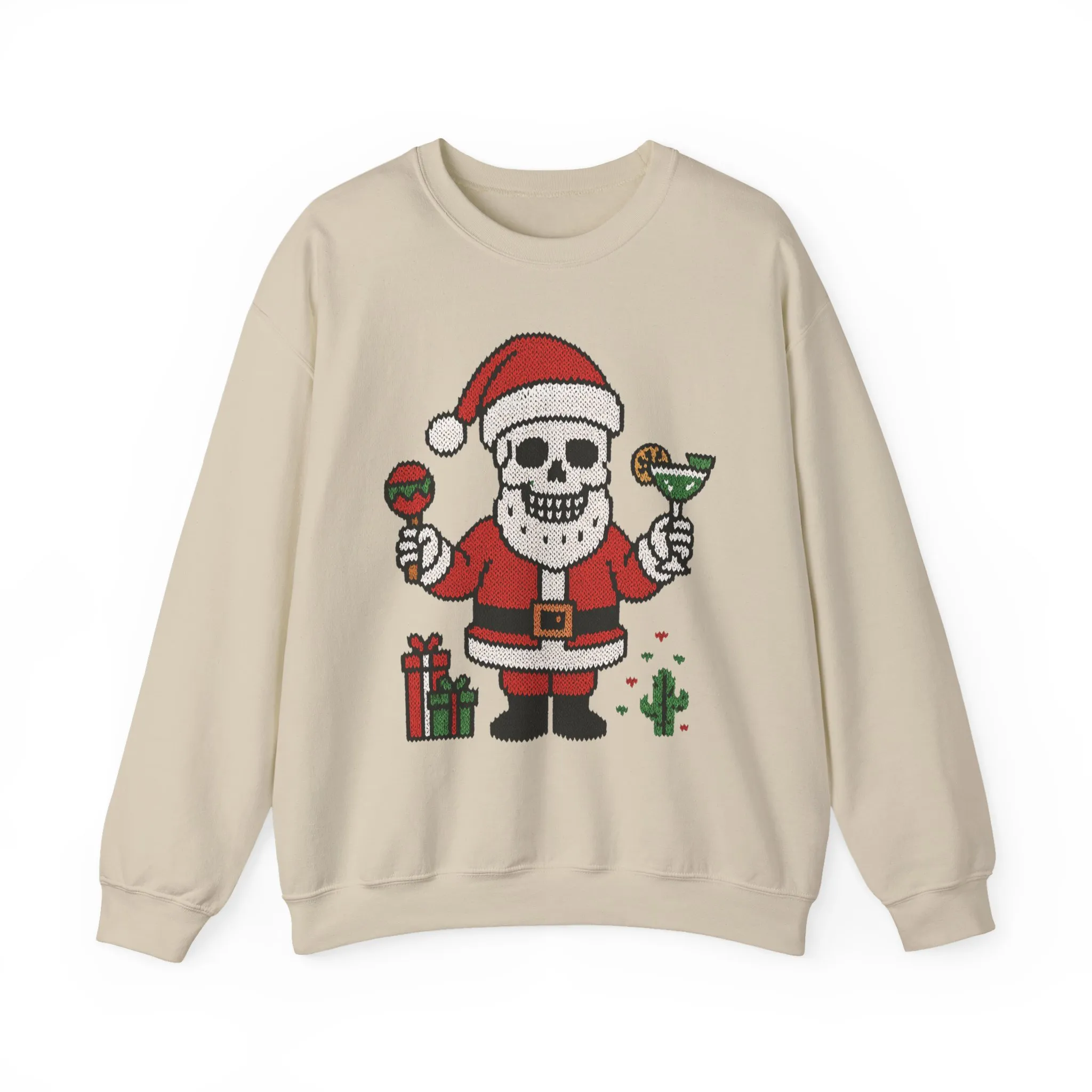 Funny Santa Skull Christmas Men's Sweatshirt, Holiday Margarita Pullover - Image 7