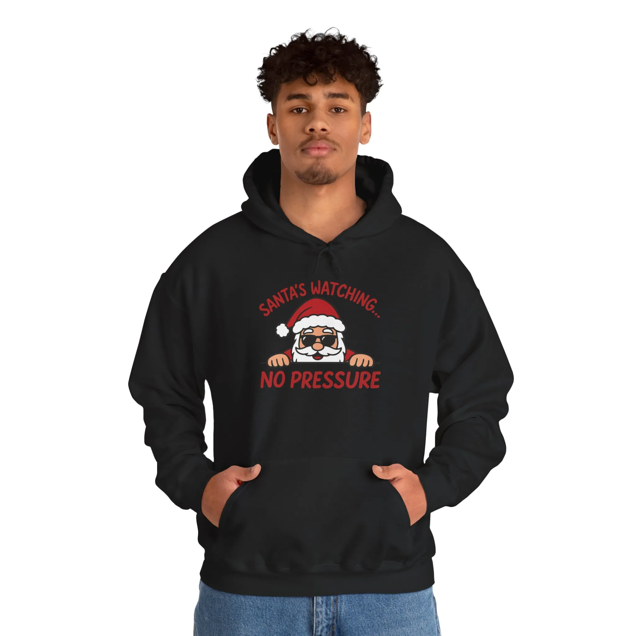 Santa's Watching No Pressure Men's Christmas Hoodie, Funny Holiday Sweatshirt - Image 7