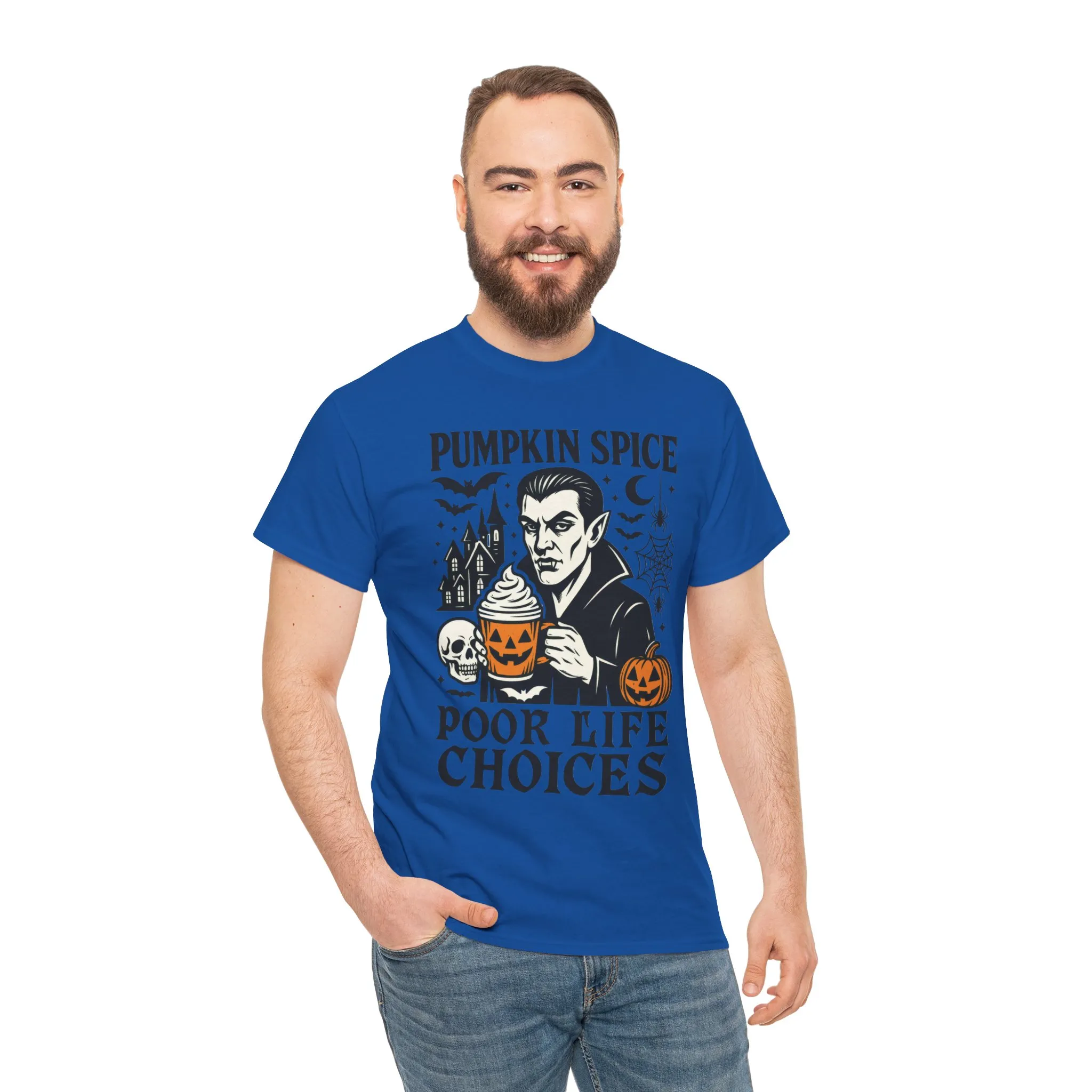 Pumpkin Spice Poor Life Choices Men's T-Shirt, Funny Vampire Coffee Halloween Graphic Tee - Image 26