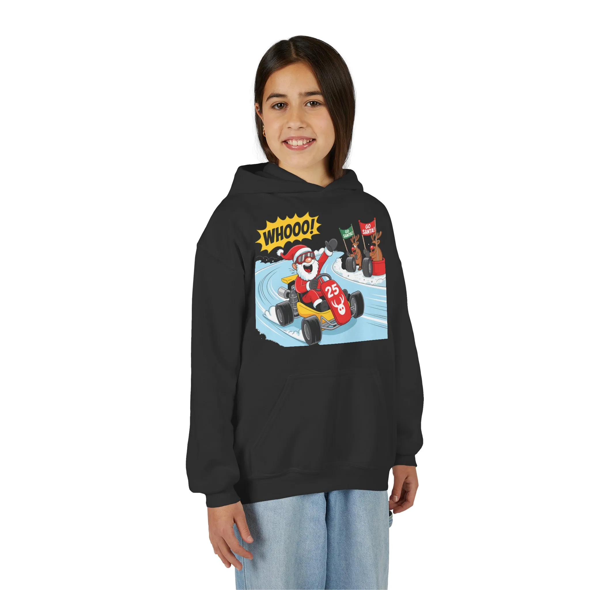 Go Santa Kart Racing Christmas Hoodie, Funny Santa - Reindeer Holiday Sweatshirt for Kids, Cute Christmas Jumper Youth Gift - Image 12