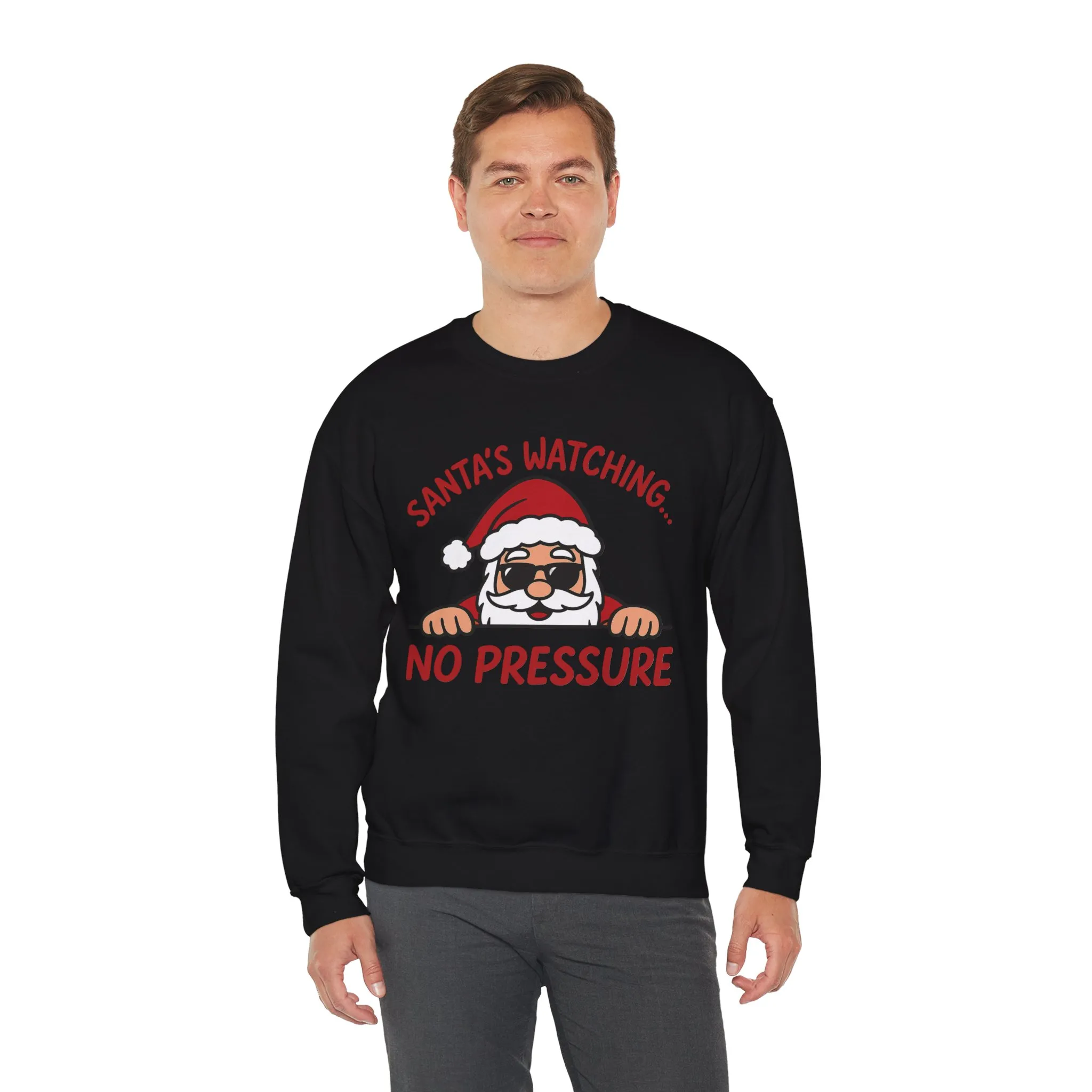 Santa's Watching No Pressure Men's Christmas Sweatshirt, Funny Holiday Jumper - Image 12