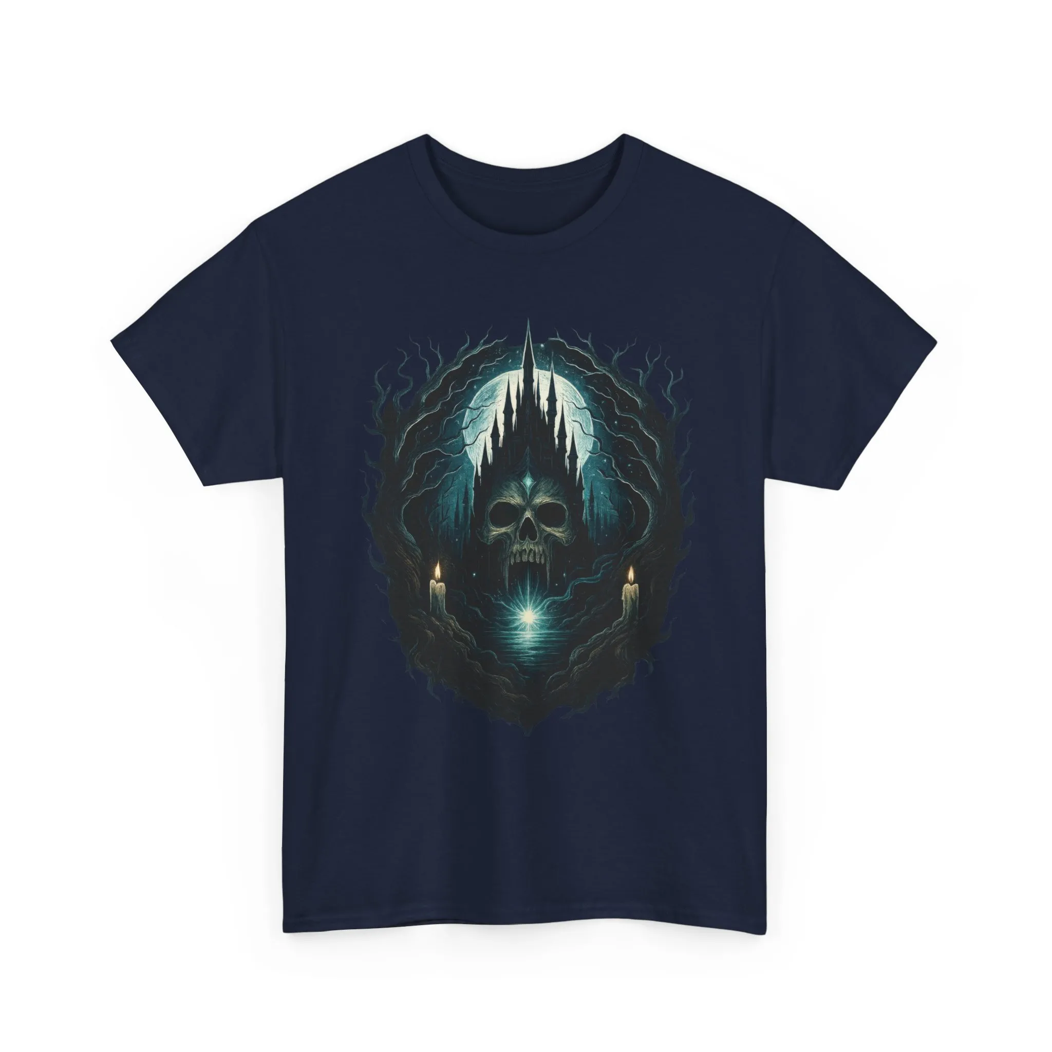Gothic Skull Castle Men's T-Shirt, Dark Horror Haunted Night Graphic Tee, Halloween Shirt - Image 2