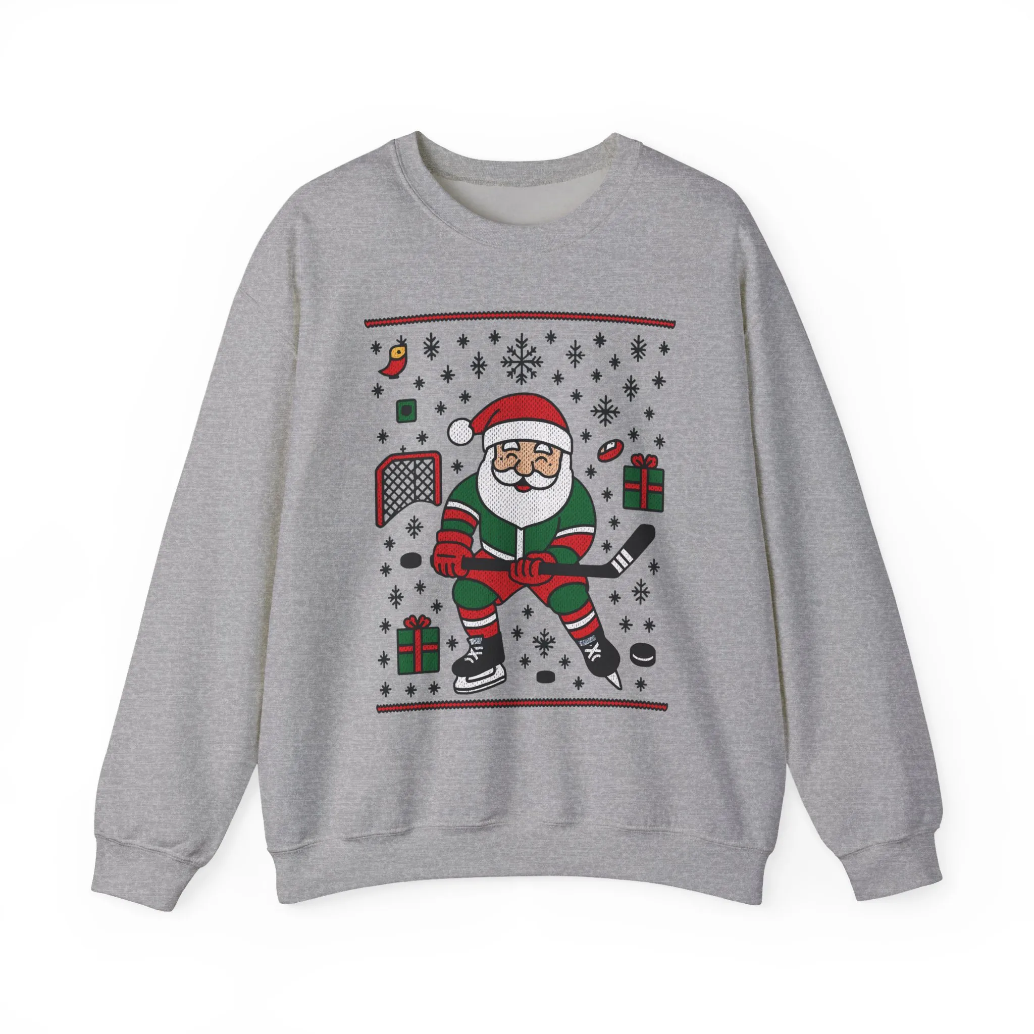 Hockey Santa Men's Christmas Sweatshirt, Funny Sports Holiday Jumper - Image 4