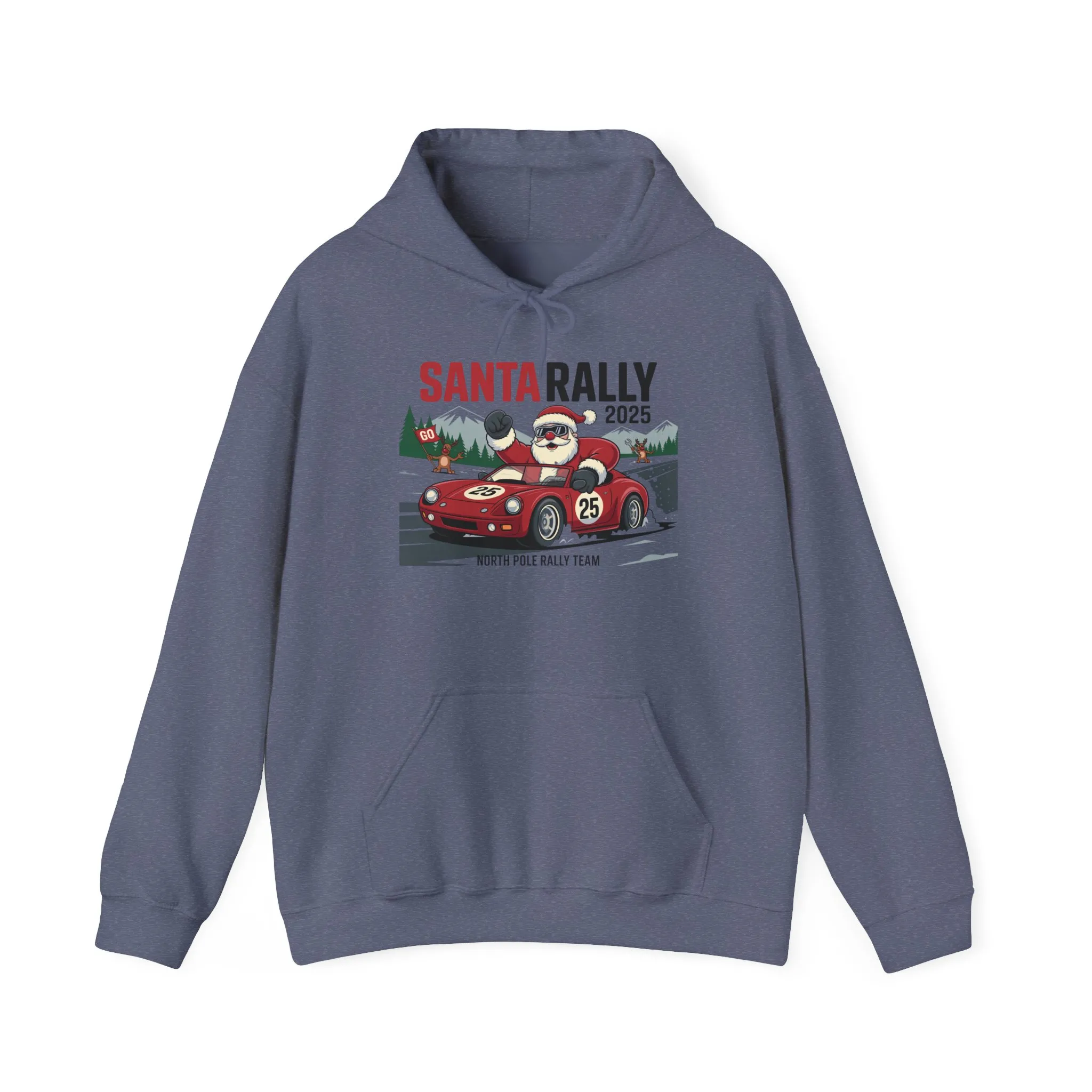 Santa Rally 2025 Christmas Sweatshirt, Funny Santa Racing Hoodie for Men, North Pole Rally Team Holiday Jumper - Image 2