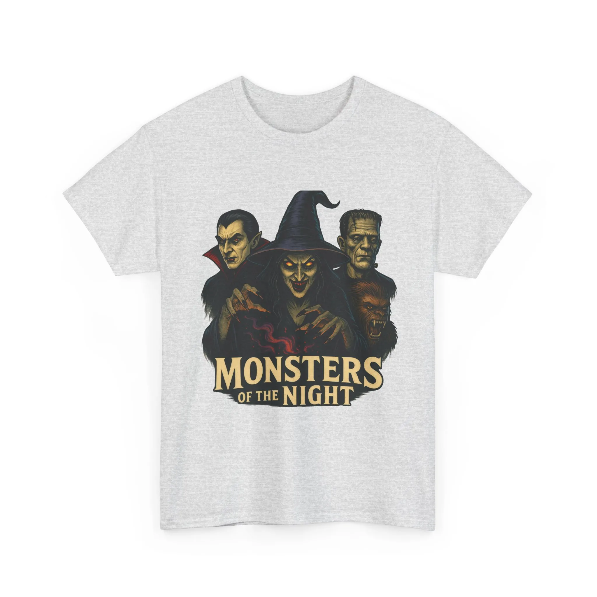 Monsters of the Night Women's T-Shirt, Classic Horror Witch, Vampire, Frankenstein Halloween Tee - Image 4
