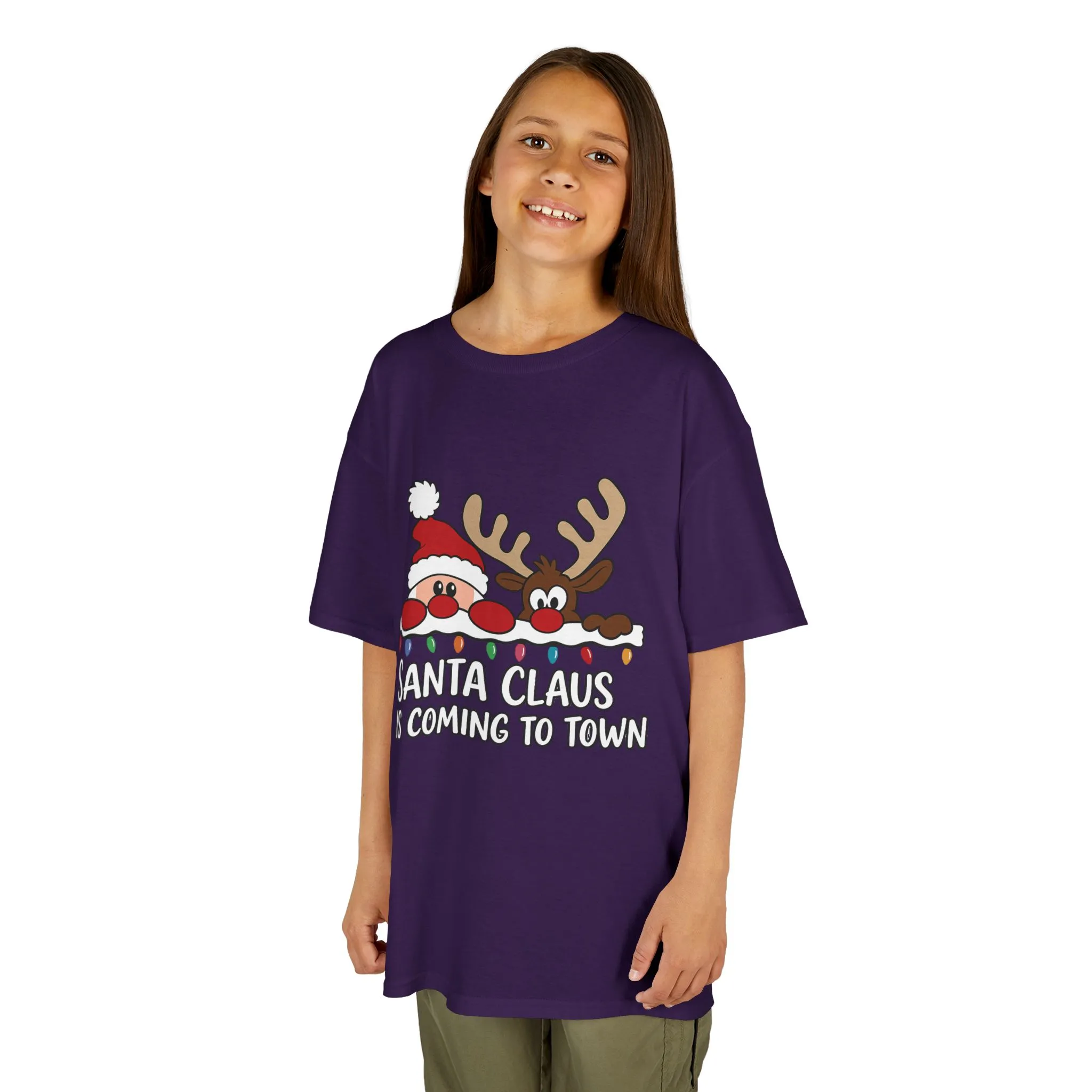 Santa Claus Is Coming to Town Kids Christmas T-Shirt, Cute Reindeer - Santa Holiday Tee - Image 14