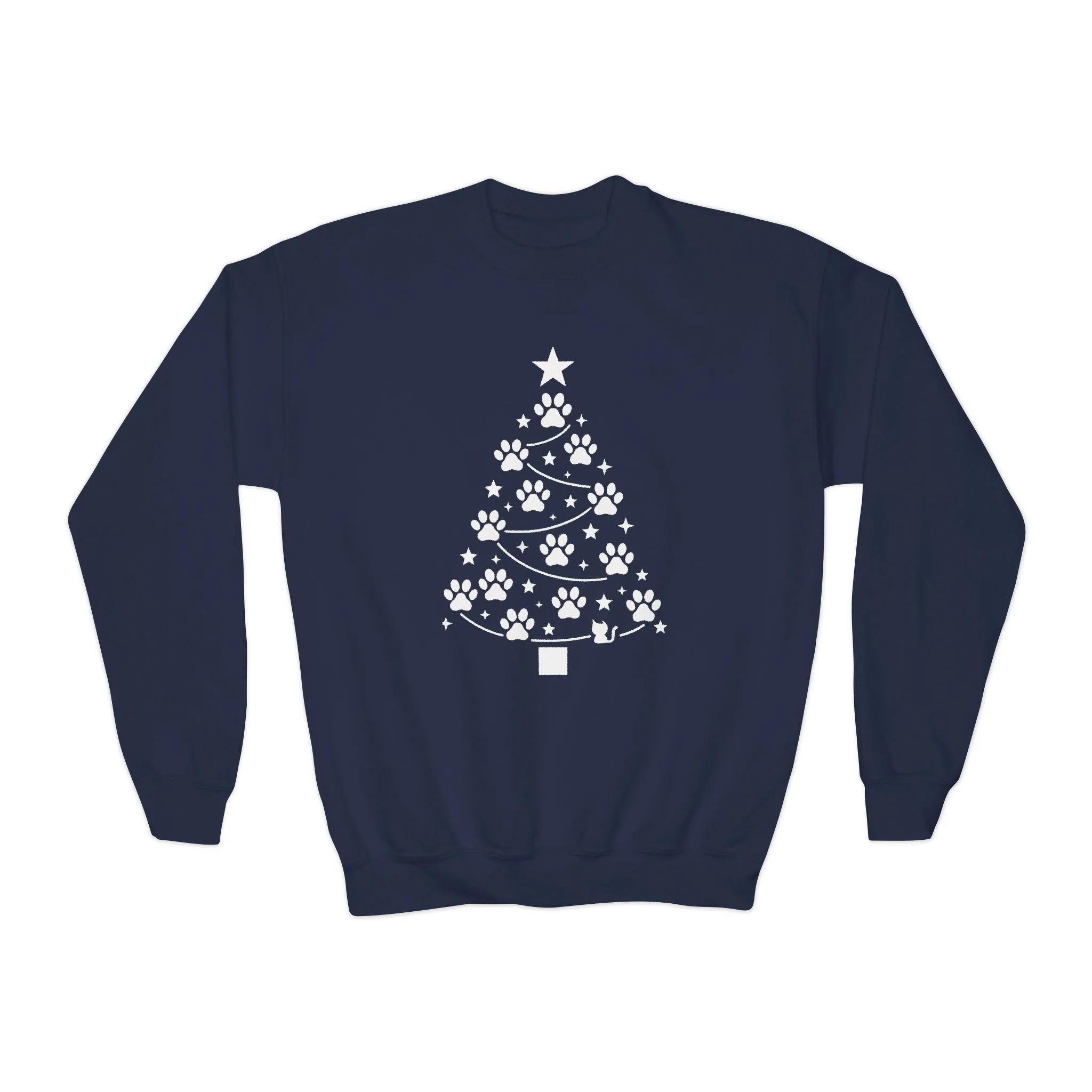 Paw Christmas Tree Girls Youth Sweatshirt, Cute Pet Lover Holiday Sweater - Image 11