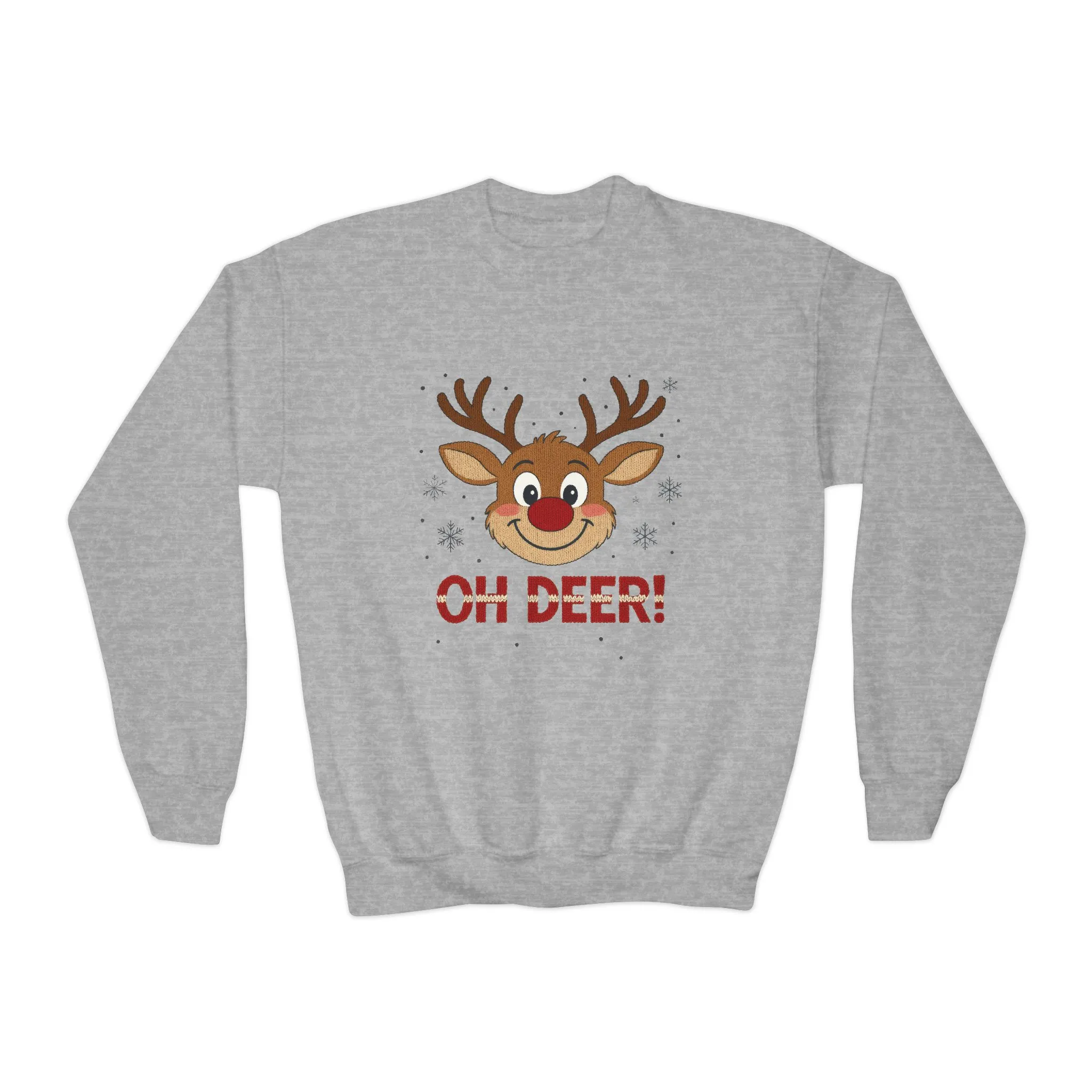 Girls Oh Deer Christmas Sweatshirt, Cute Reindeer Holiday Pullover, Youth Crewneck Sweatshirt - Image 7