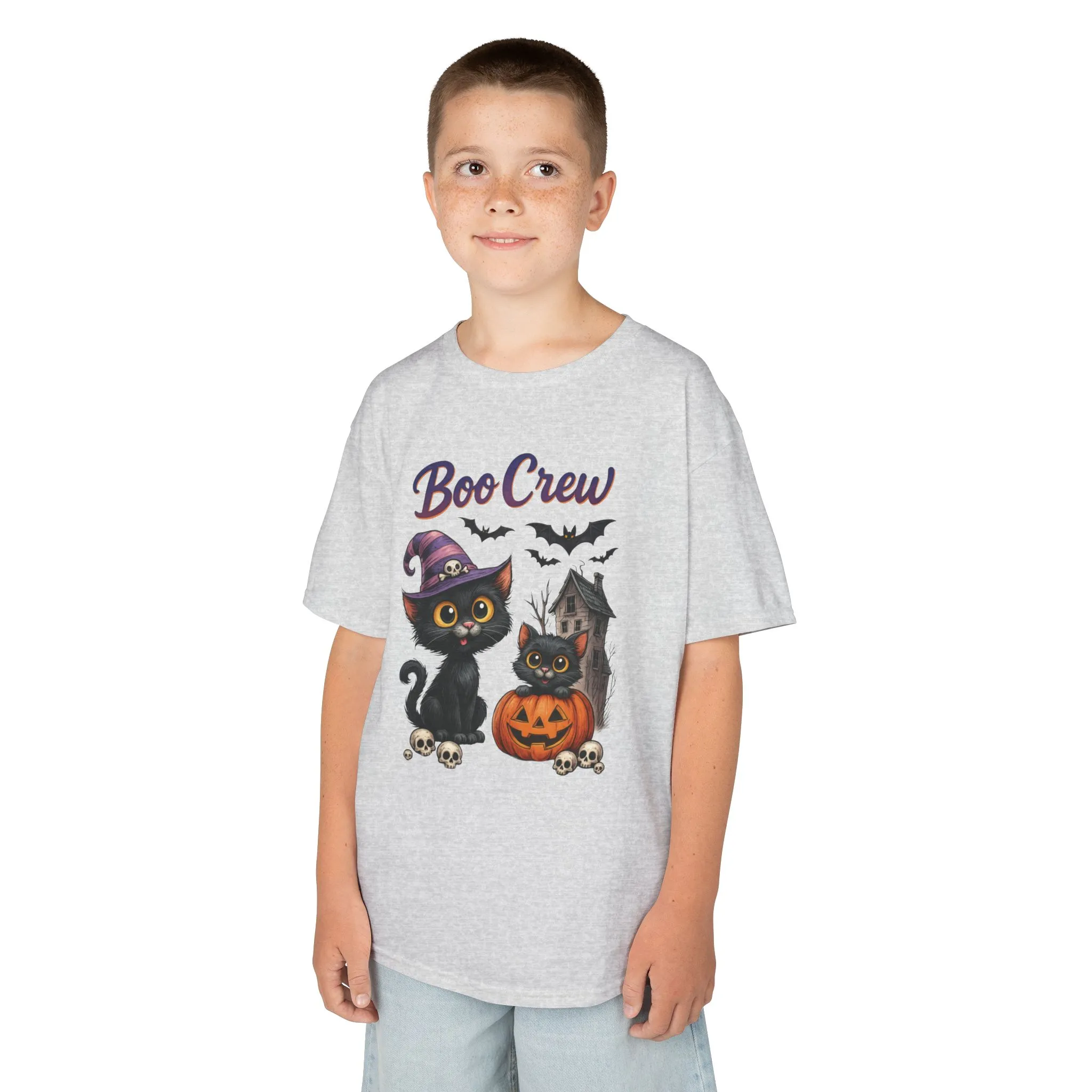 Boo Crew Kids Halloween T-Shirt, Cute Black Cats Pumpkin Design, Fun Spooky Shirt for Girls Boys - Image 3