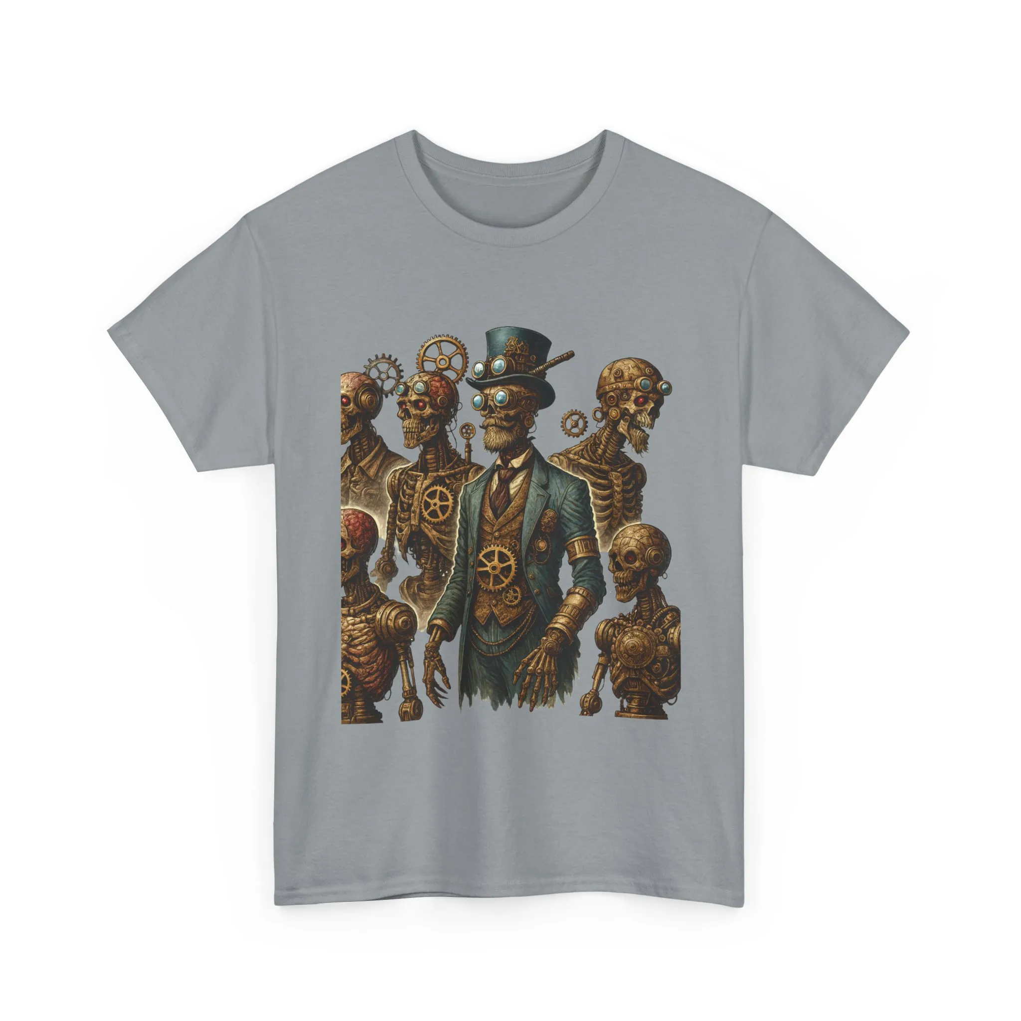 Steampunk Skeleton Gentleman T-Shirt, Vintage Mechanical Robot Skull Design, Gothic Industrial Cyberpunk Tee for Men - Image 16