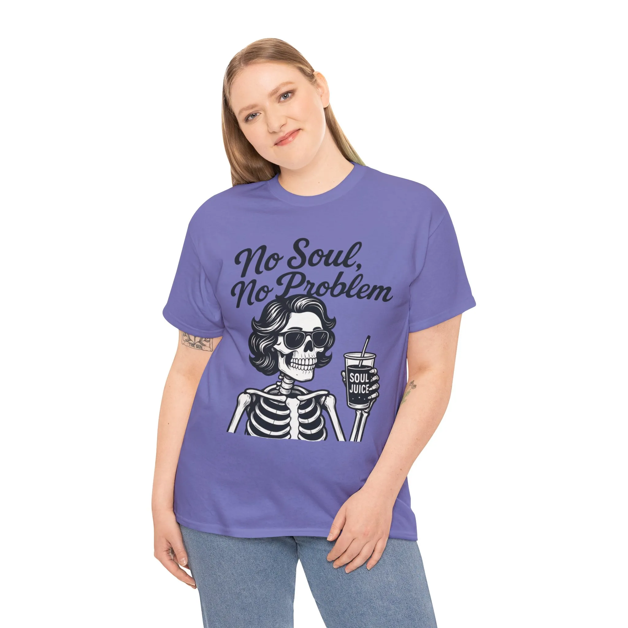 No Soul No Problem Skeleton T-Shirt for Women, Funny Gothic Skull Tee, Dark Humor Halloween Shirt, Spooky Retro Skeleton Top - Image 18