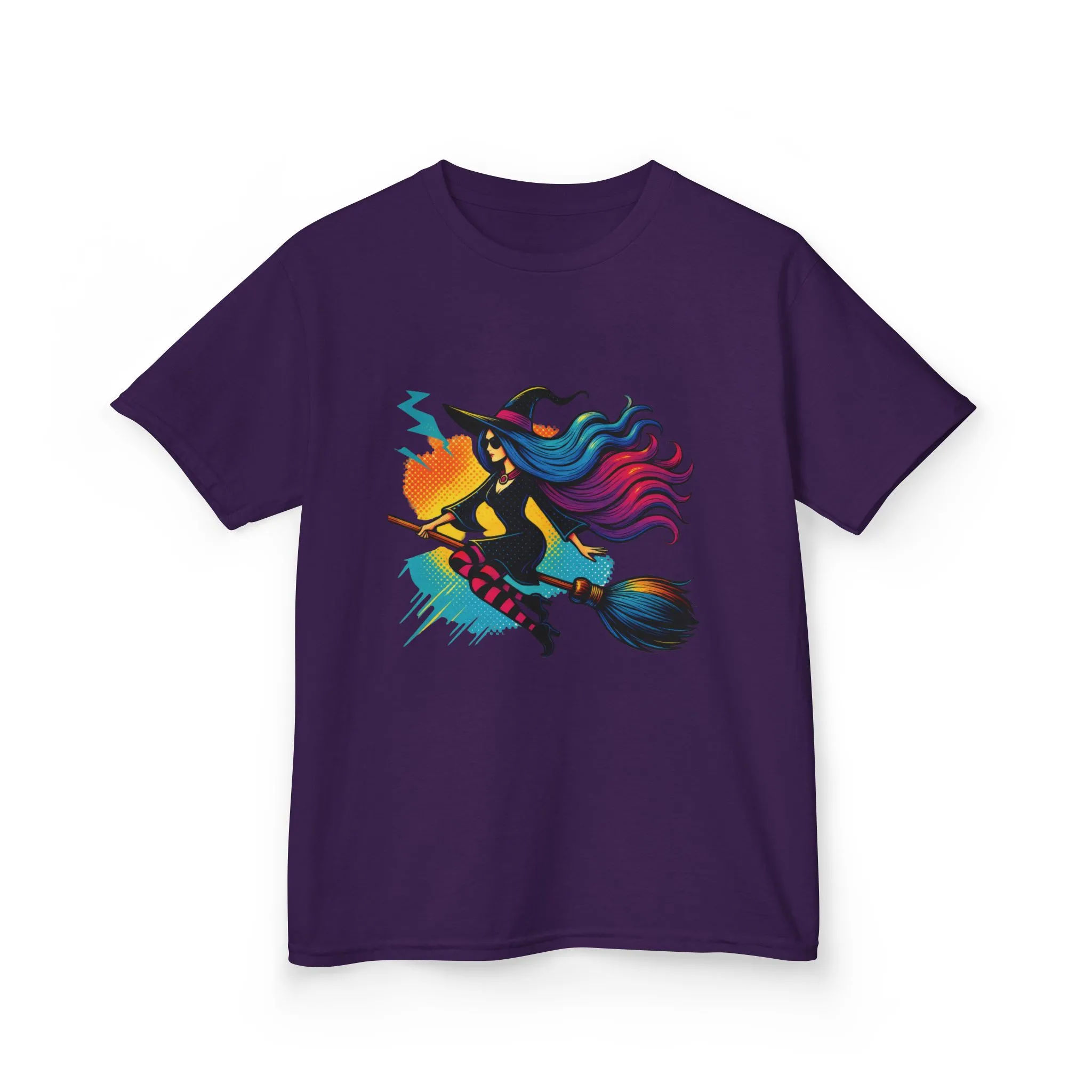 Girls Witch T-Shirt, Colorful Halloween Witch Graphic Tee for Kids, Fun Spooky Broomstick Shirt, Gift for Girls - Image 15