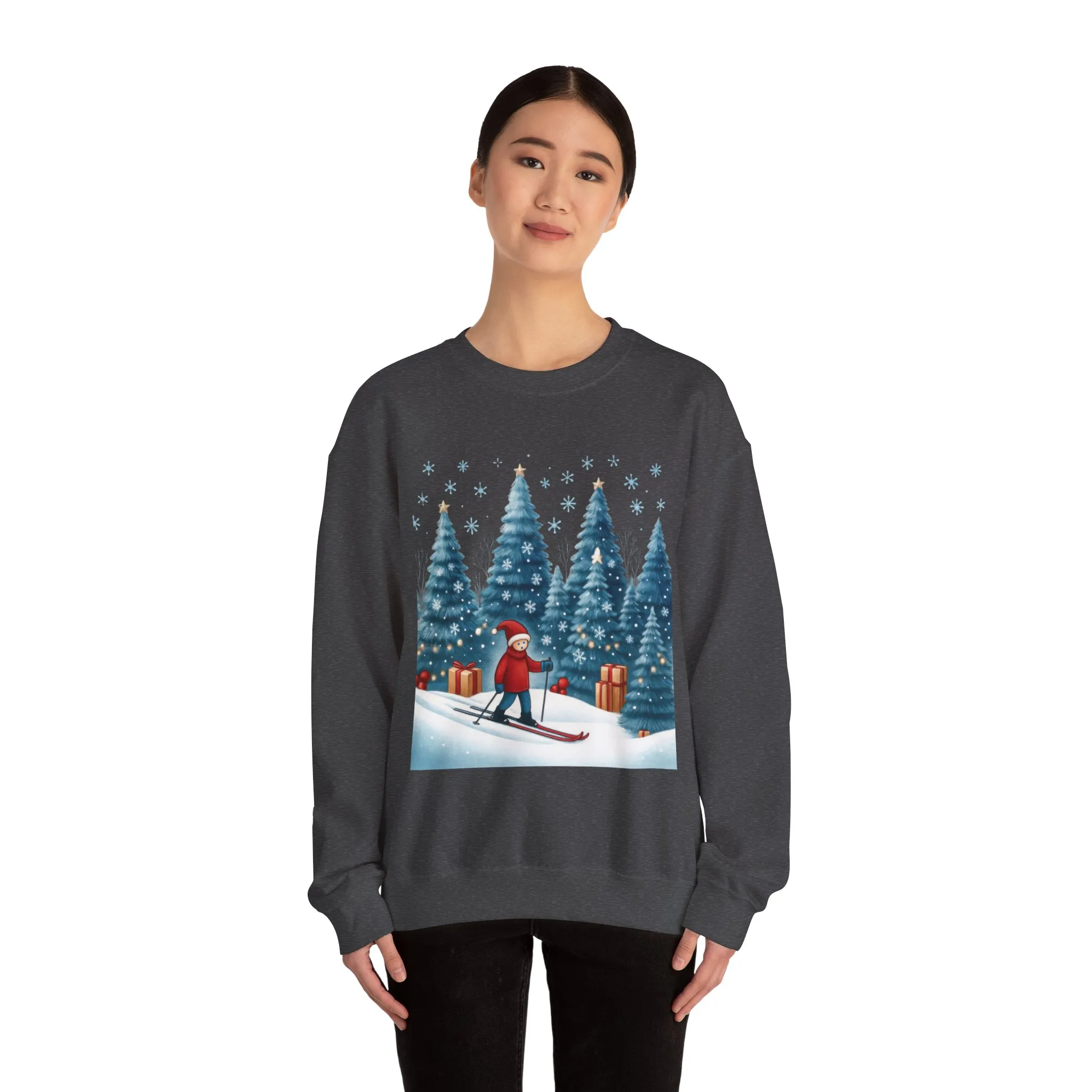 Womens Christmas Skiing Sweatshirt, Cozy Winter Holiday Pullover, Women's Heavy Blend™ Crewneck Sweatshirt - Image 17