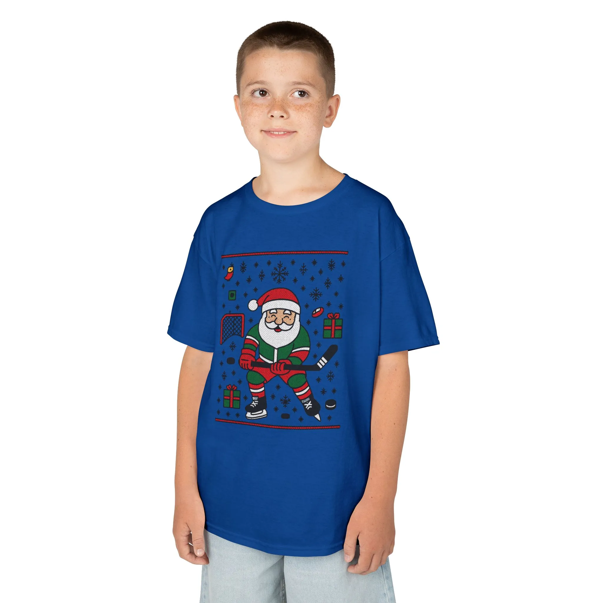 Hockey Santa Youth Christmas T-Shirt, Funny Holiday Sports Tee for Boys - Image 17