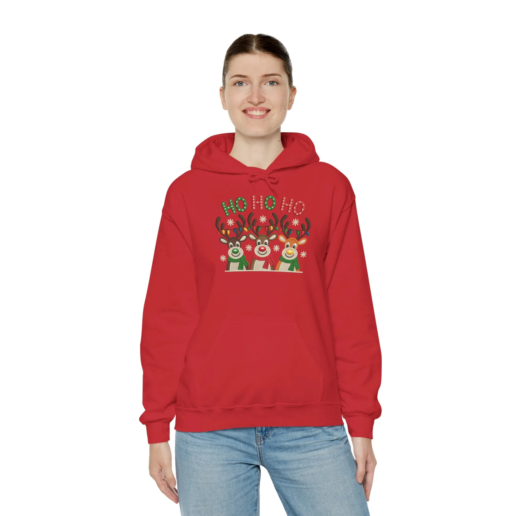 Ho Ho Ho Reindeer Hoodie, Cute Christmas Holiday Pullover for Women - Image 36
