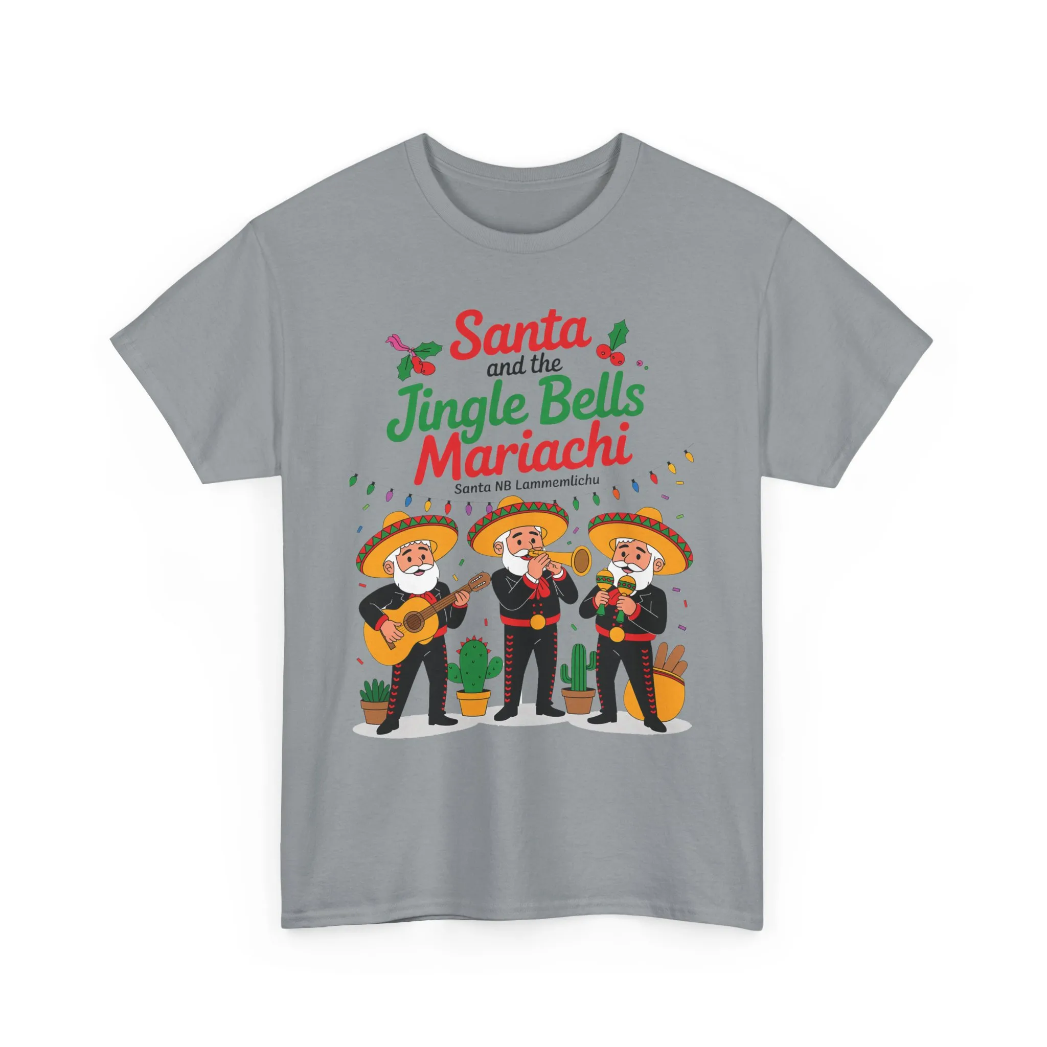 Santa and the Jingle Bells Mariachi, Funny Mexican Christmas T-Shirt, Latin Fiesta Holiday Tee, Navidad Humor Shirt - Image 2